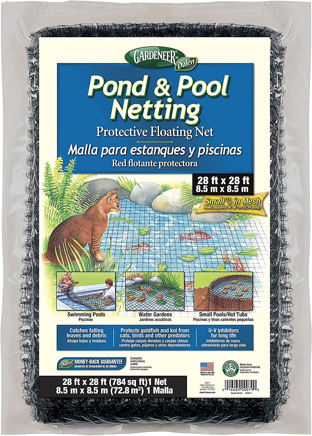 Dalen Pond & Pool Netting - Outdoor Water Garden Cover - Protective Mesh For Fish & Aqua Life - 3/8' Mesh - (28' X 28')