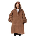 The Comfy Teddy Bear Quarter-Zip | Oversized Microfiber & Sherpa Wearable Blanket, Seen On Shark Tank, One Size Fits All - Camel