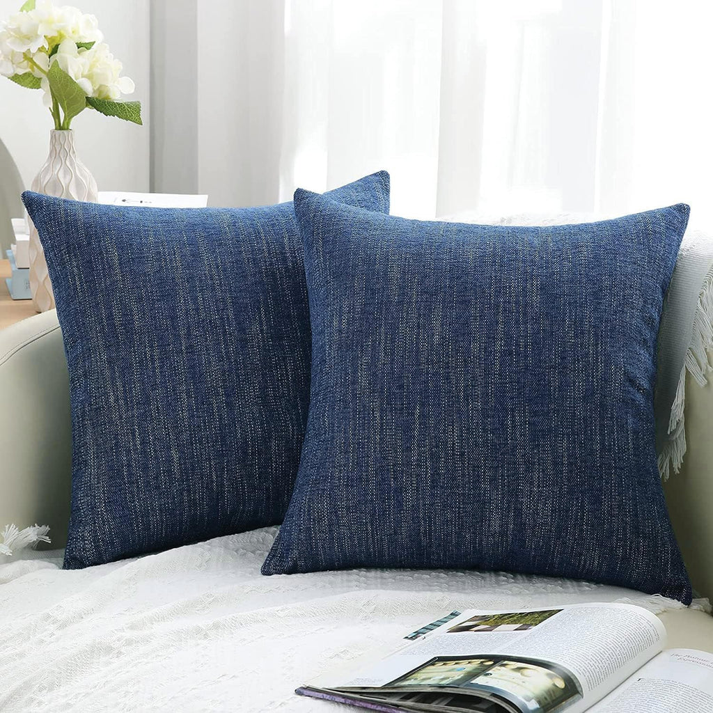 Decoruhome Decorative Throw Pillow Covers 20X20 Set Of 2, Farmhouse Chenille Pillow Covers, Square Soft Pillow Covers For Couch Sofa Bed, Navy Blue