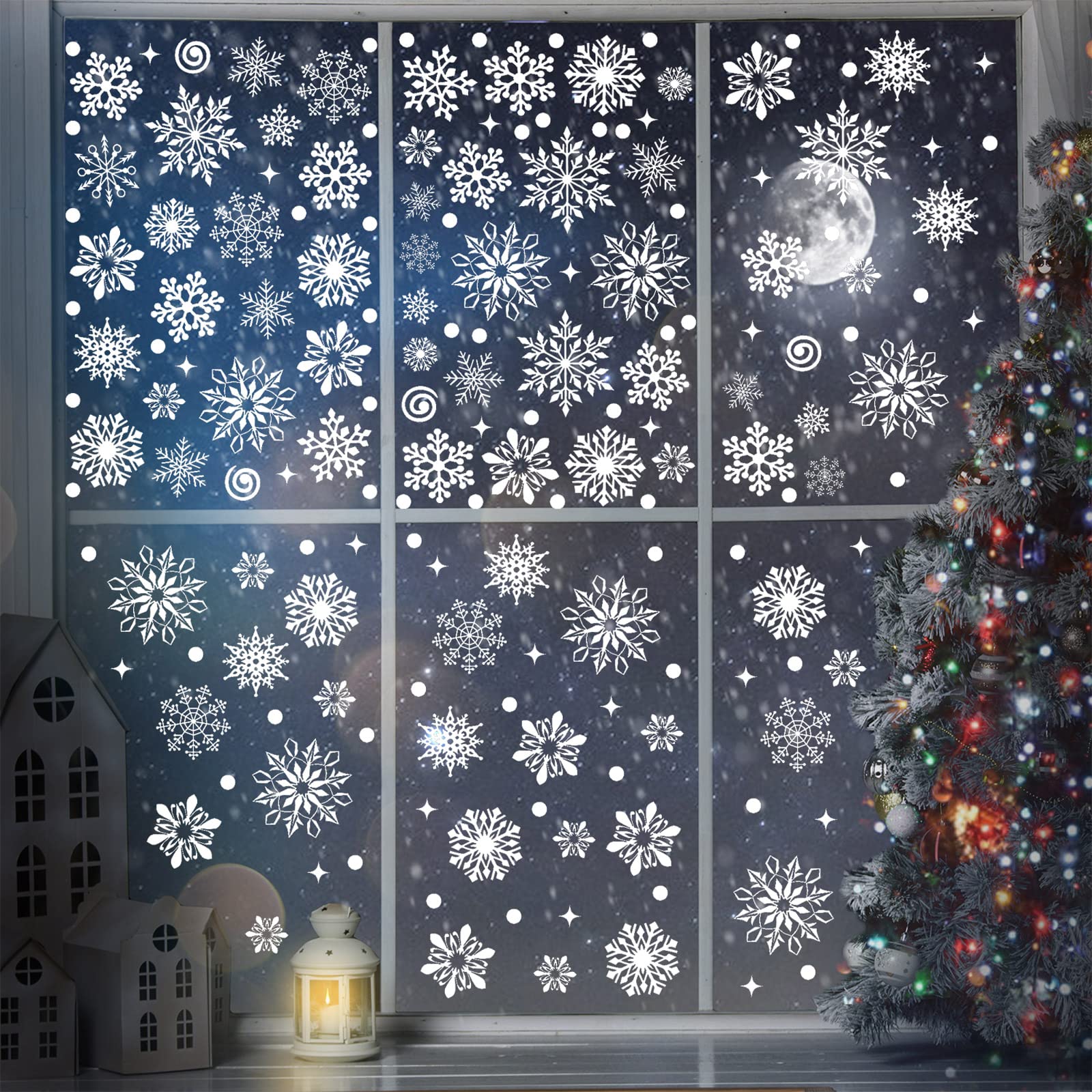 Outus 570 Pieces Snowflake Window Clings Winter Window Clings Christmas Snowflake Decal Stickers Window Clings Decorations for C