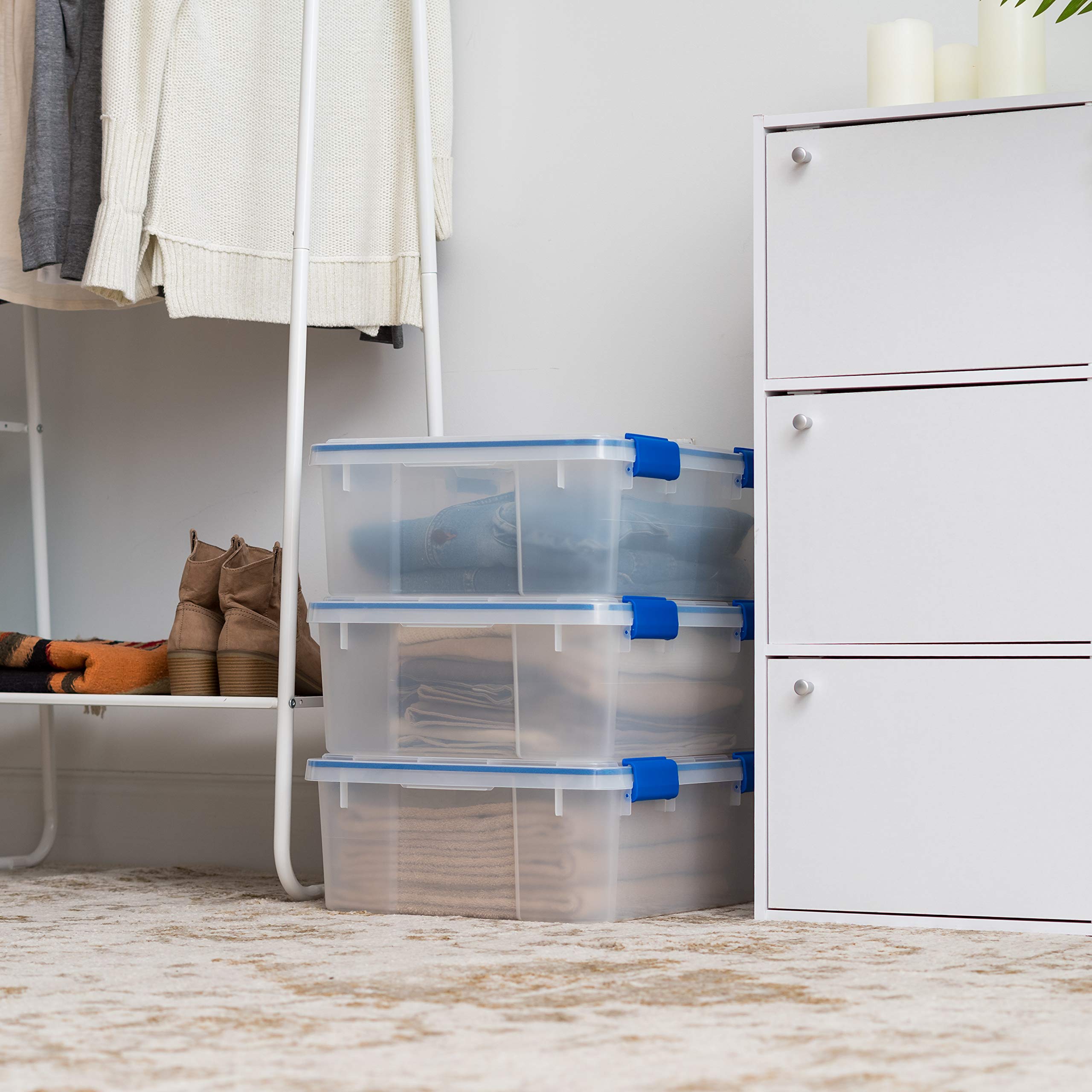 Iris Usa Weatherpro 27 Qt Storage Bins With Lids, 3 Pack, Bpa-Free Plastic Gasket Box With Tight Latch And Seal, Stackable Nesta