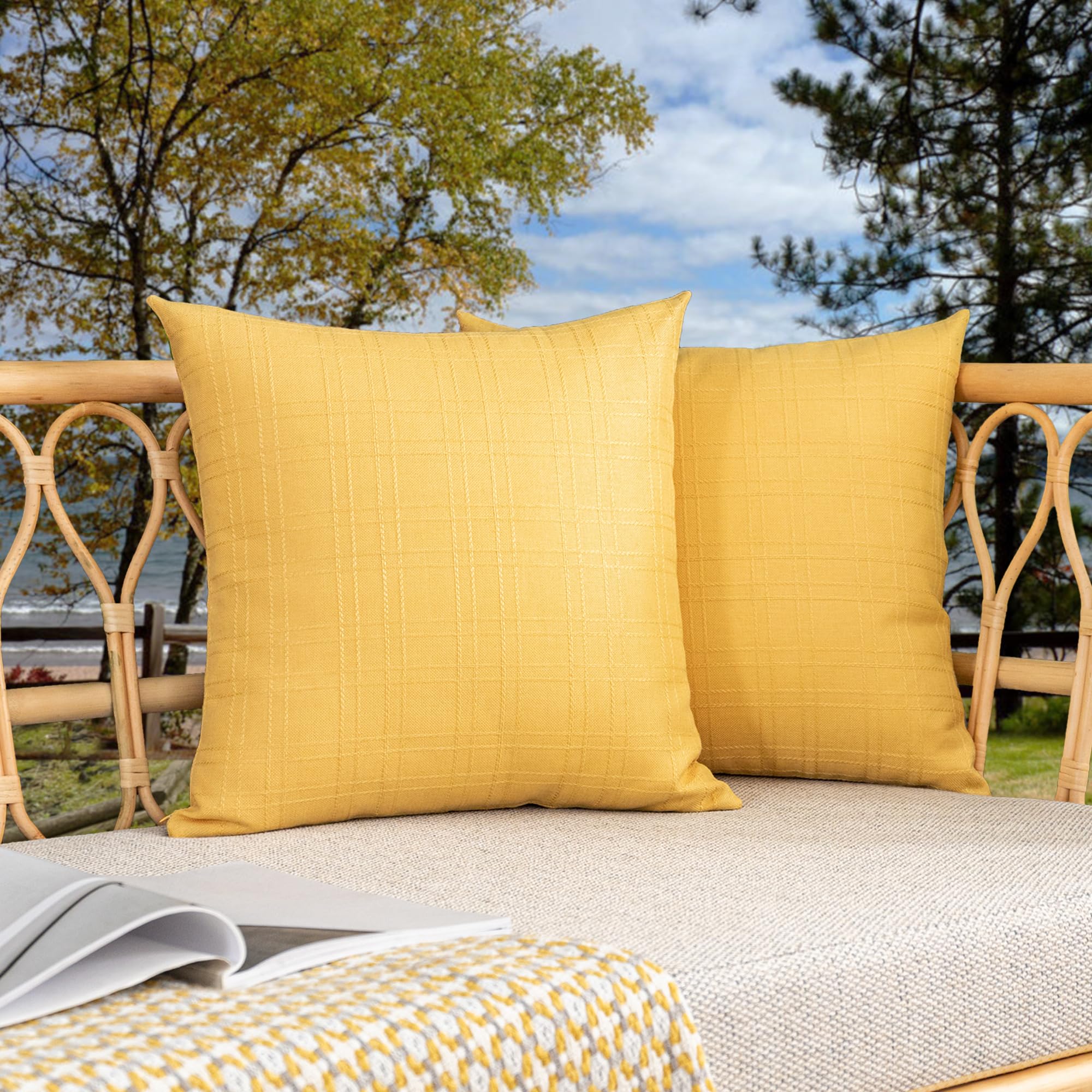 Kevin Textile Pack Of 2 Outdoor Waterproof Throw Pillow Covers Decorative Farmhouse Checkered Square Solid Cushion Cases For Pat