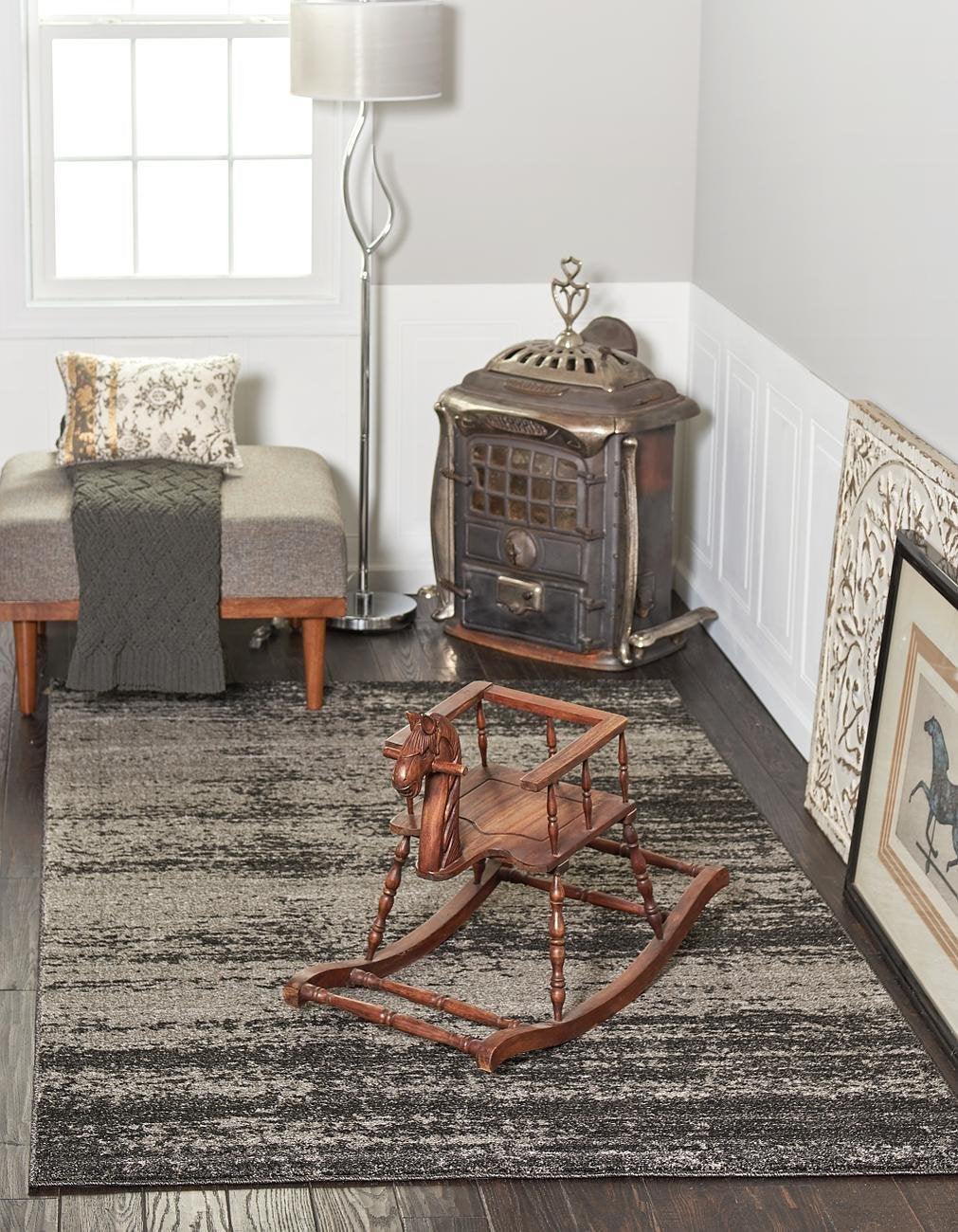 Unique Loom Del Mar Collection Area Rug - Lucille (6' 1'' Round, Dark Gray/ Ivory)