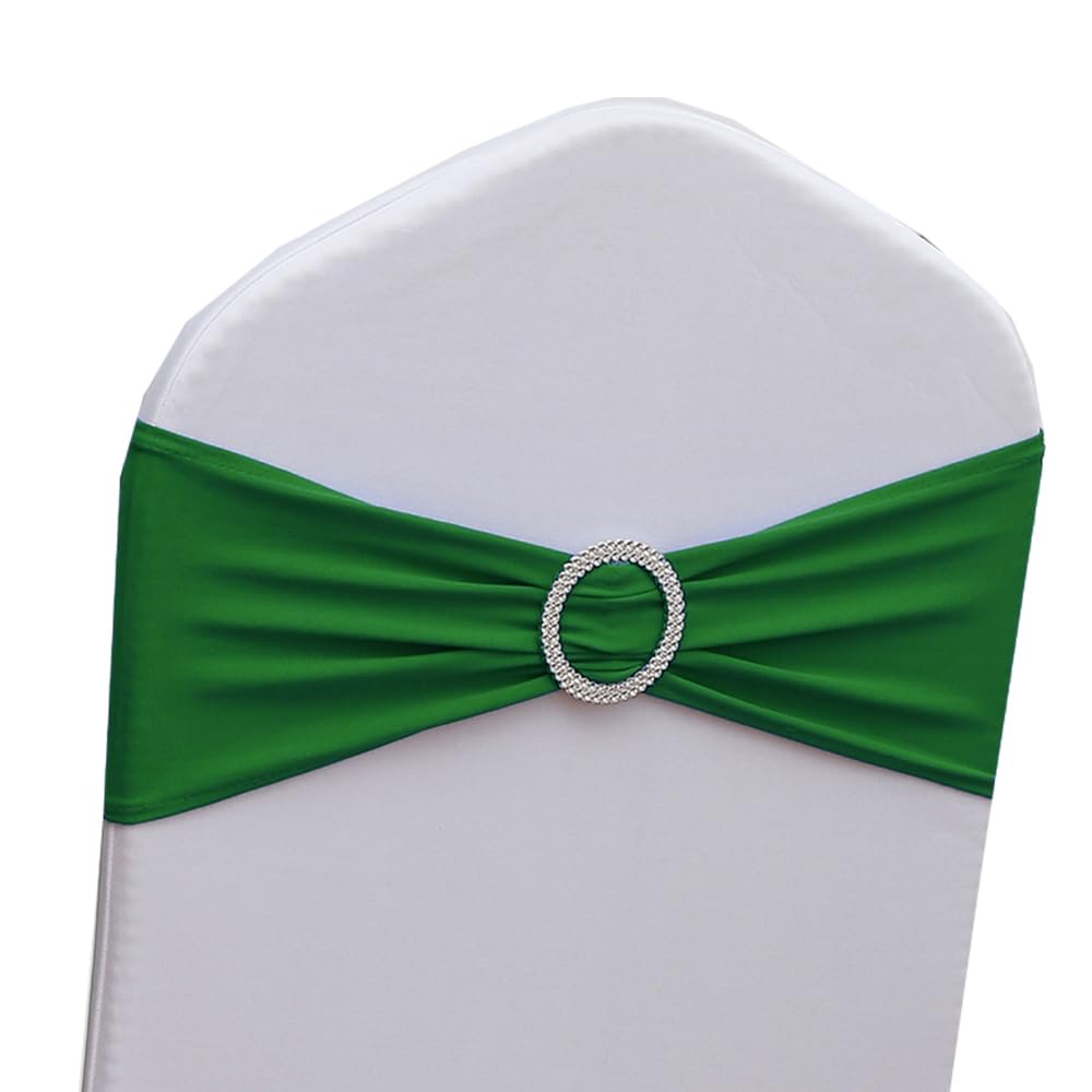Gankar 100 Pcs Spandex Dark Green Chair Sashes For Wedding Reception, Stretch Chair Bands Bows For Party Banquet Theme Event Dec