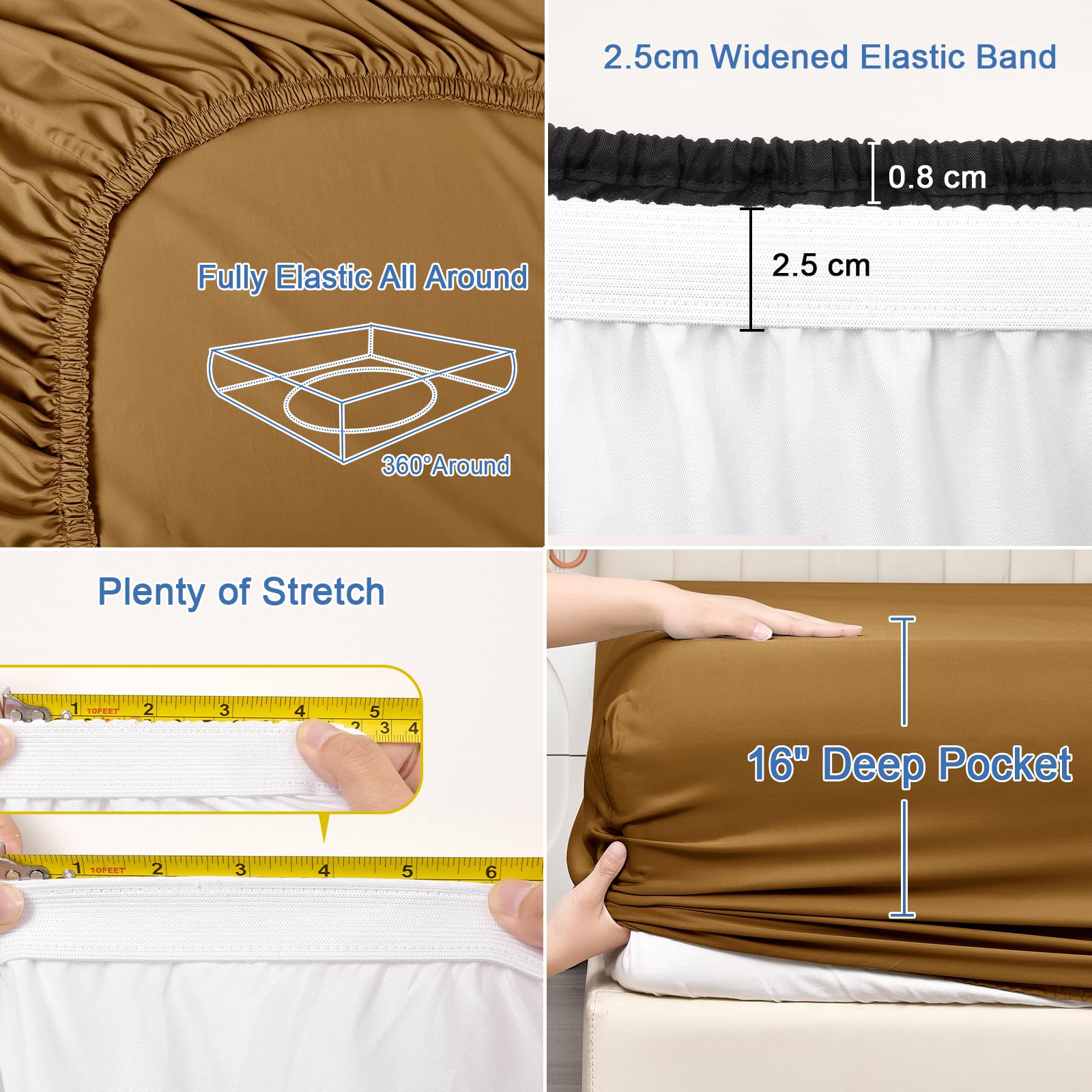 Phf 100% Rayon Derived From Bamboo Cooling Fitted Sheet Twin Size For Hot Sleeper,16'' Deep Pocket,2.5Cm Wider Strong Elastic Ea