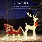 Best Choice Products Lighted Christmas 4Ft Reindeer & Sleigh Outdoor Yard Decoration Set W/ 205 Led Lights, Stakes, Zip Ties - White
