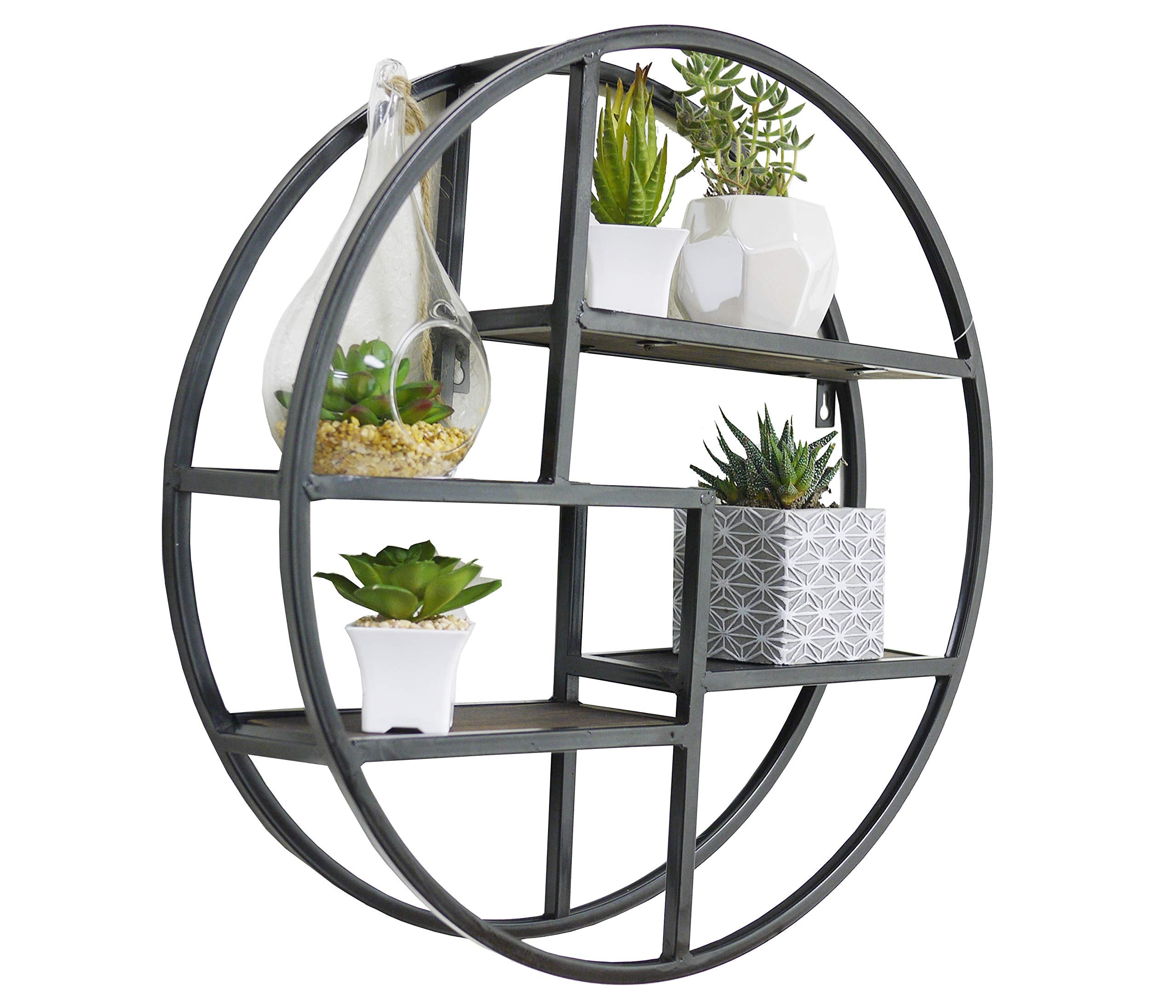 Admired By Nature, 18'' Mounted Iron Circle Hanging Storage Shelving Floating Shelf 4 Tier Floating Circular Wall Decor Round De