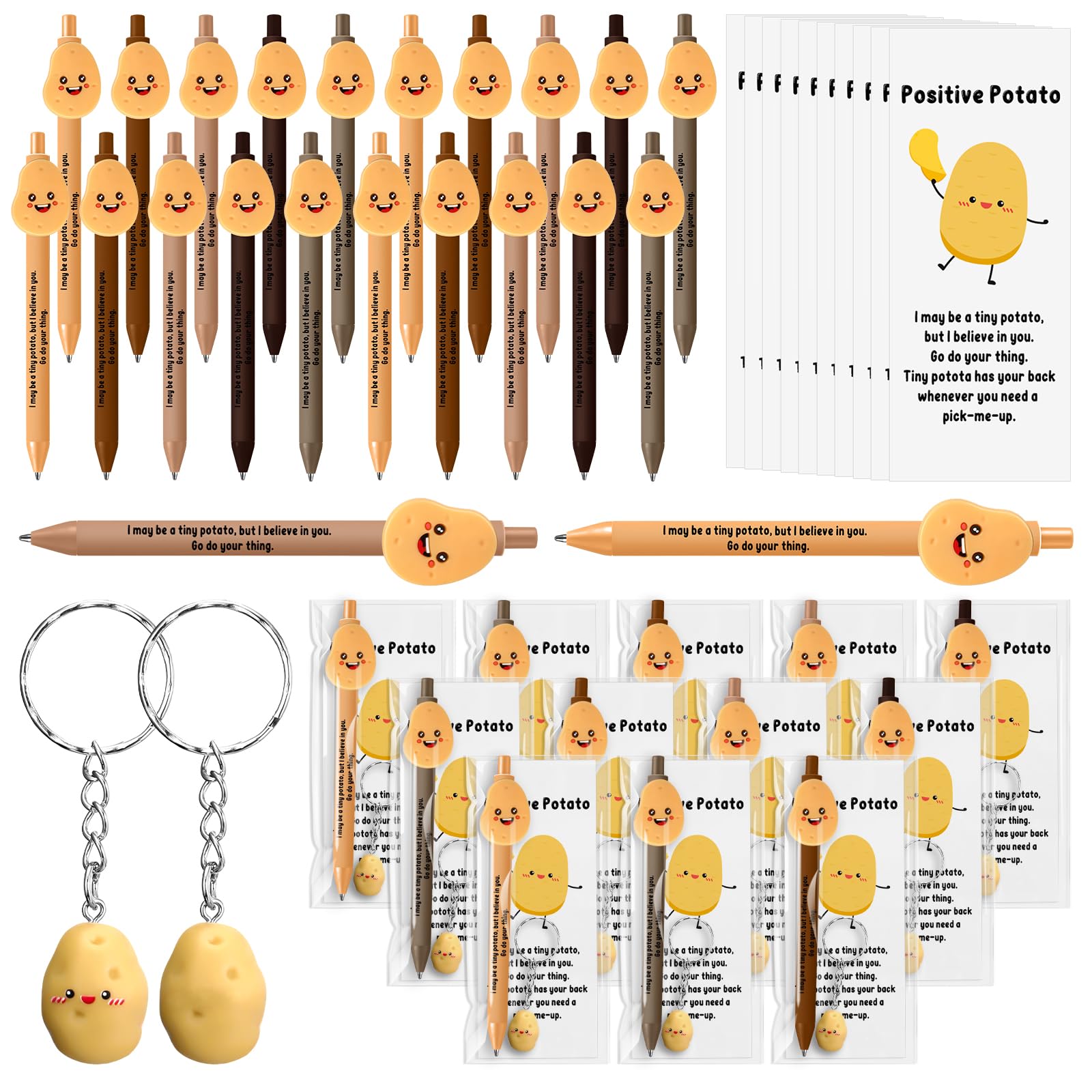 Sayglossy 20 Set Employee Appreciation Gifts Bulk Motivational Potato Ballpoint Pens Inspirational Potato Keychains Encouragemen