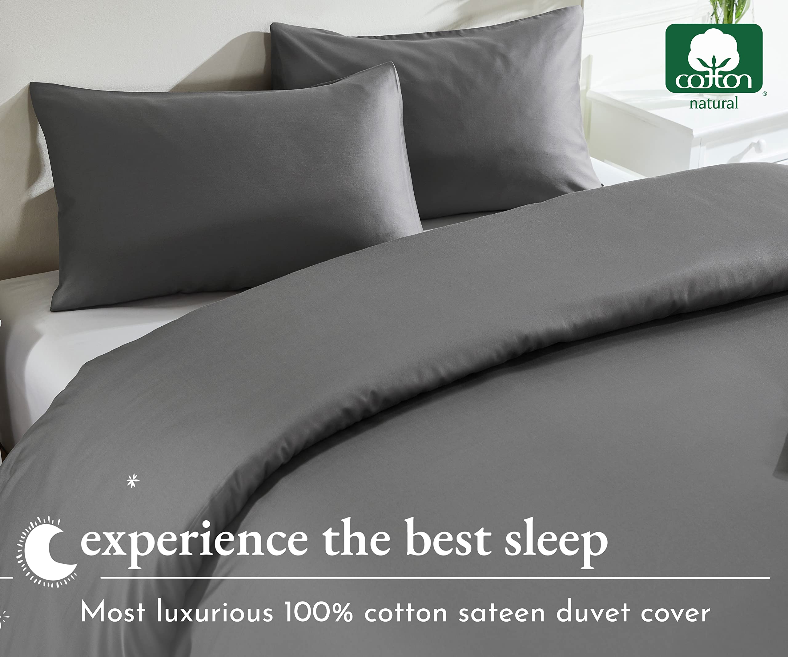 California Design Den 100% Natural Cotton Duvet Cover - Premium 400 Thread Count, Cooling Comforter Cover, Smooth Sateen Weave, Button Closure And Corner Ties (1 Piece, Dark Gray, Queen)