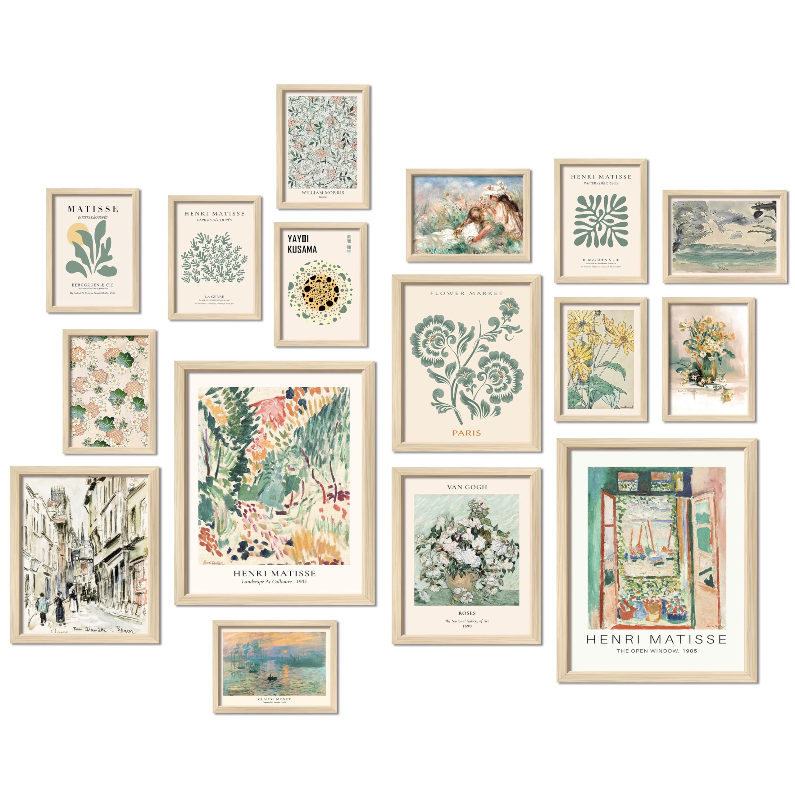ANERZA 16 PCS Sage Green Wall Art Decor, Matisse Wall Prints for Bedroom, Abstract Posters for Room Aesthetic, Wall Collage Kit 