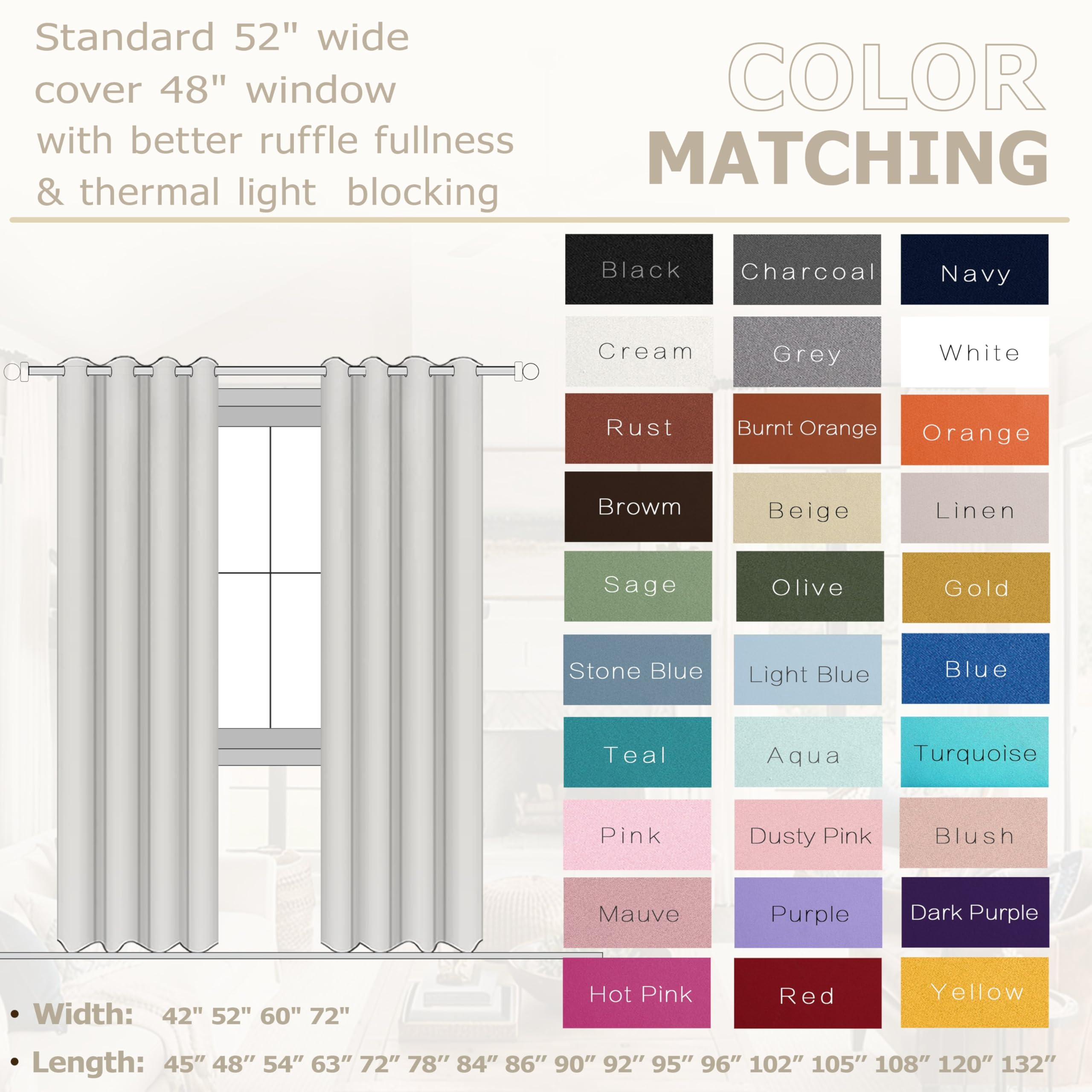 Koufall 54 Inch Curtains Length,Dark Sage Green Short Blackout Thermal Insulated Rv Curtains For Camper Windows Bathroom,2 Panels Set