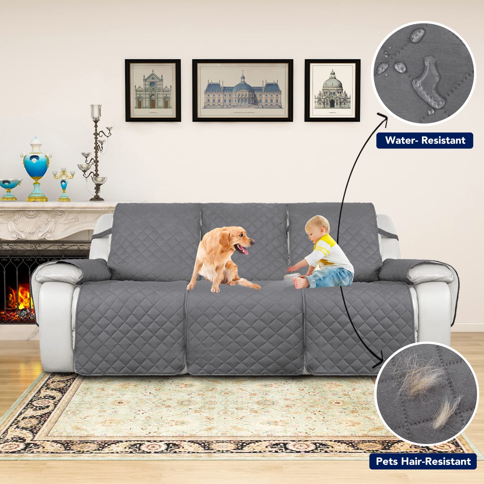 Purefit Water Resistant Reversible Sofa Covers For Reclining Sofa - Non Slip Split Recliner Couch Cover For 3 Cushion Couch, Was