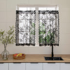 SEEKRIGHT Black Lace Cafe Curtains 36 Inch Length Rod Pocket Privacy Sheer Short Kitchen Curtains 2 Panels Set Light Filtering B