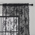 Black Lace Curtains 108 Inches Long Gothic Floral Sheer Curtains For Living Room Bedroom Rod Pocket Light Filtering French Large