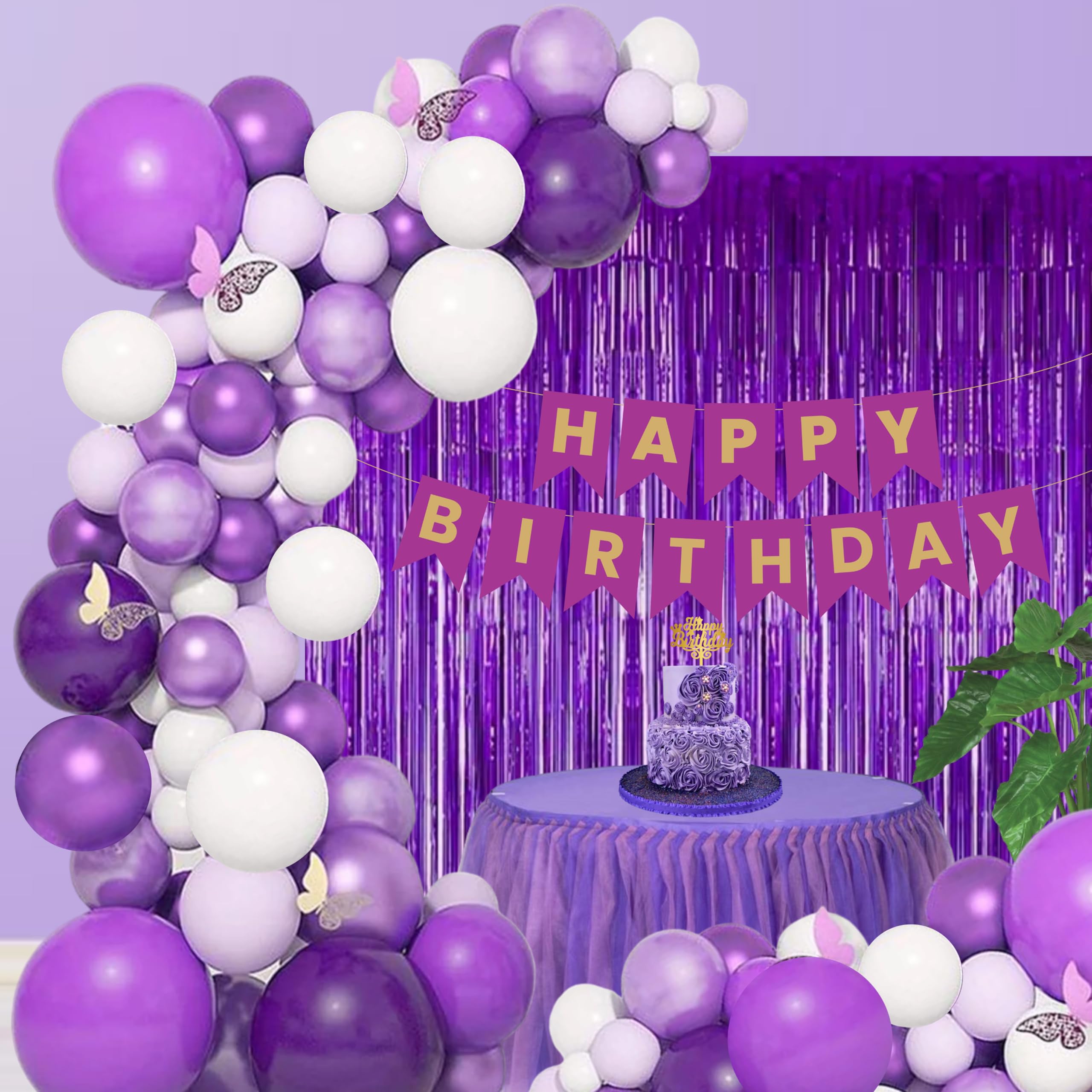 The Decor Queen  Birthday Combo For Boys & Girls, Happy Birthday Balloons Decoration Kits Violet Combo Pack 44 Pcs