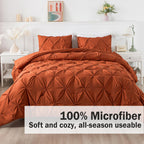 Andency Burnt Orange Pinch Pleat Comforter Twin(66X90Inch), 2 Pieces(1 Pintuck Comforter, 1 Pillowcase) Microfiber Pintuck Comforter Set Down Alternative Comforter Bedding Set