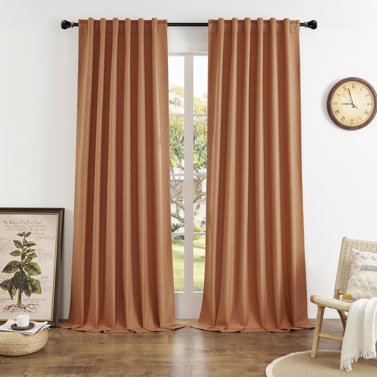 Dualife 2Pcs 132 Inch Extra Long Linen Blackout Curtains Back Tab And Rod Pocket Thermal Insulated Light Blocking Drapes For Bed