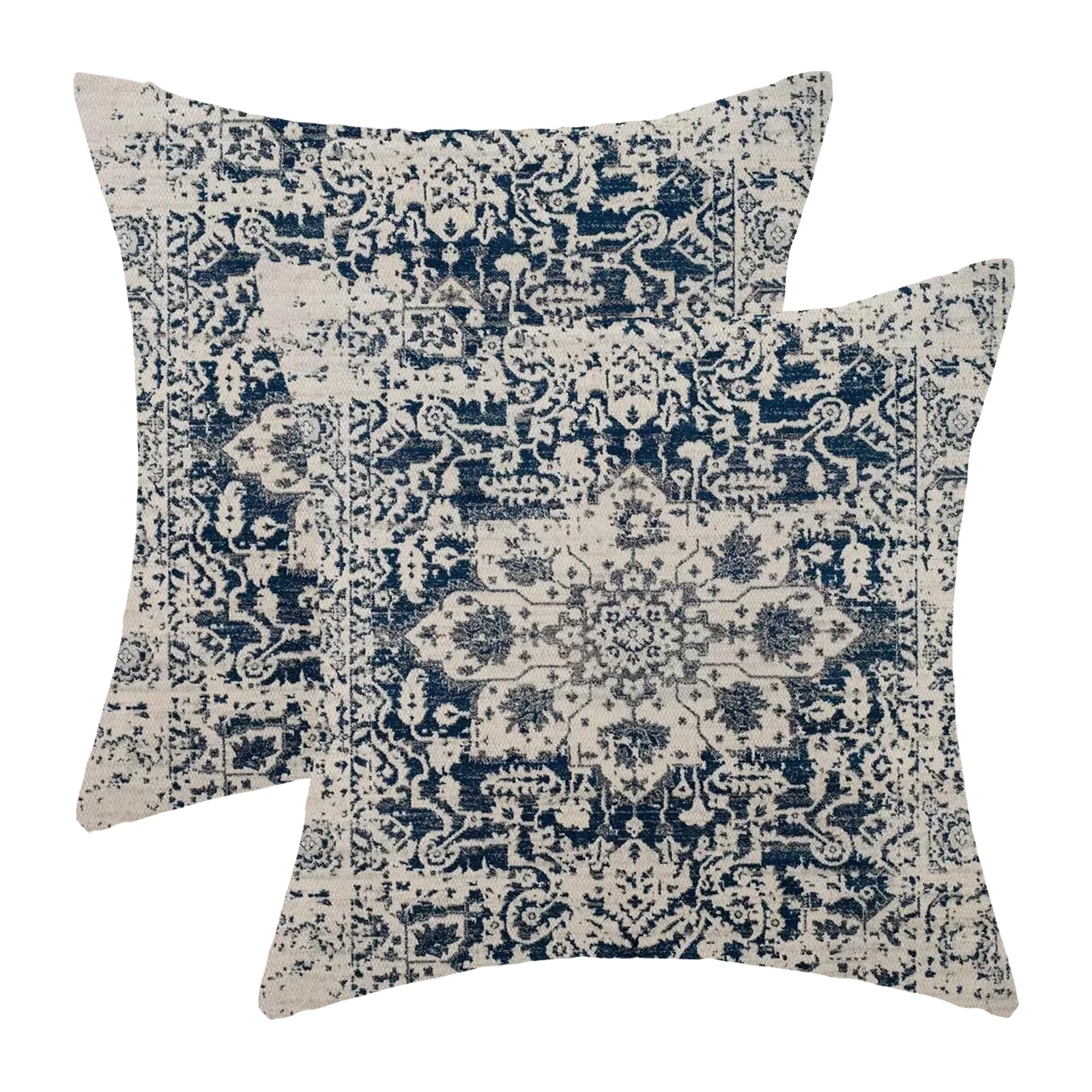 Aeioae Boho Pillow Covers 22X22 Inch Set Of 2,Carpet Pattern Throw Pillows Case,Navy Blue Beige Ethnic Design Outdoor Decorative