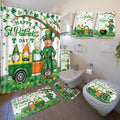 Nuanchu 6 Pcs St. Patrick s Day Shower Curtain Set with Rug Green Shamrock Clover Bathroom Sets with Shower Curtain Bath Mat U 