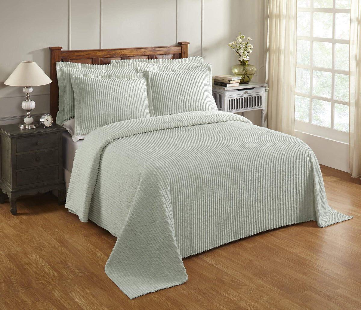 Better Trends Chenille Bedspreads Queen, Jullian Collection Bold Stripes Design In Sage - Super Soft, Lightweight Bedspreads, 10