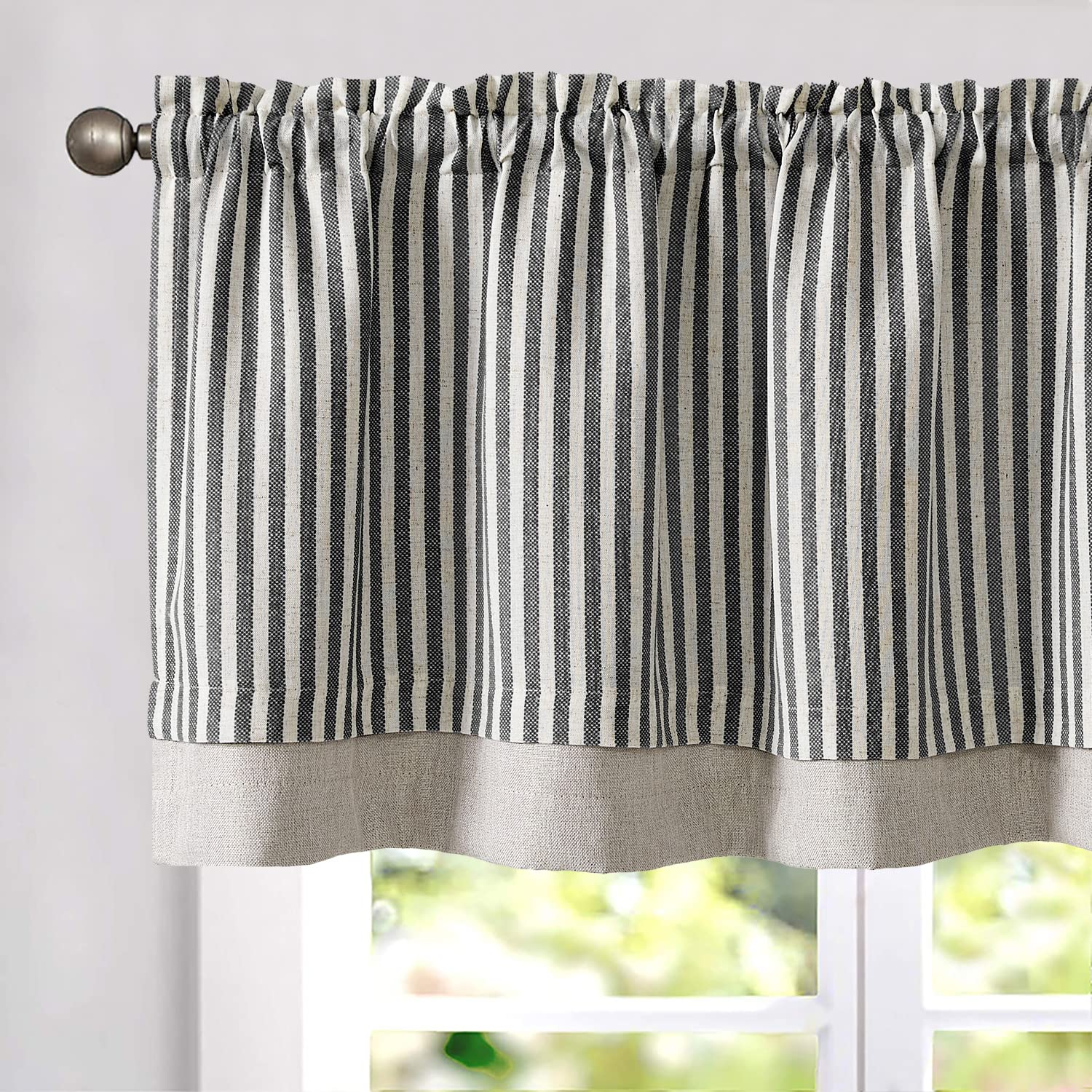 Jinchan Linen Double Layer Valance Curtain Striped Valance For Windows 18 Inch Blackout Kitchen Curtain Farmhouse For Living Roo