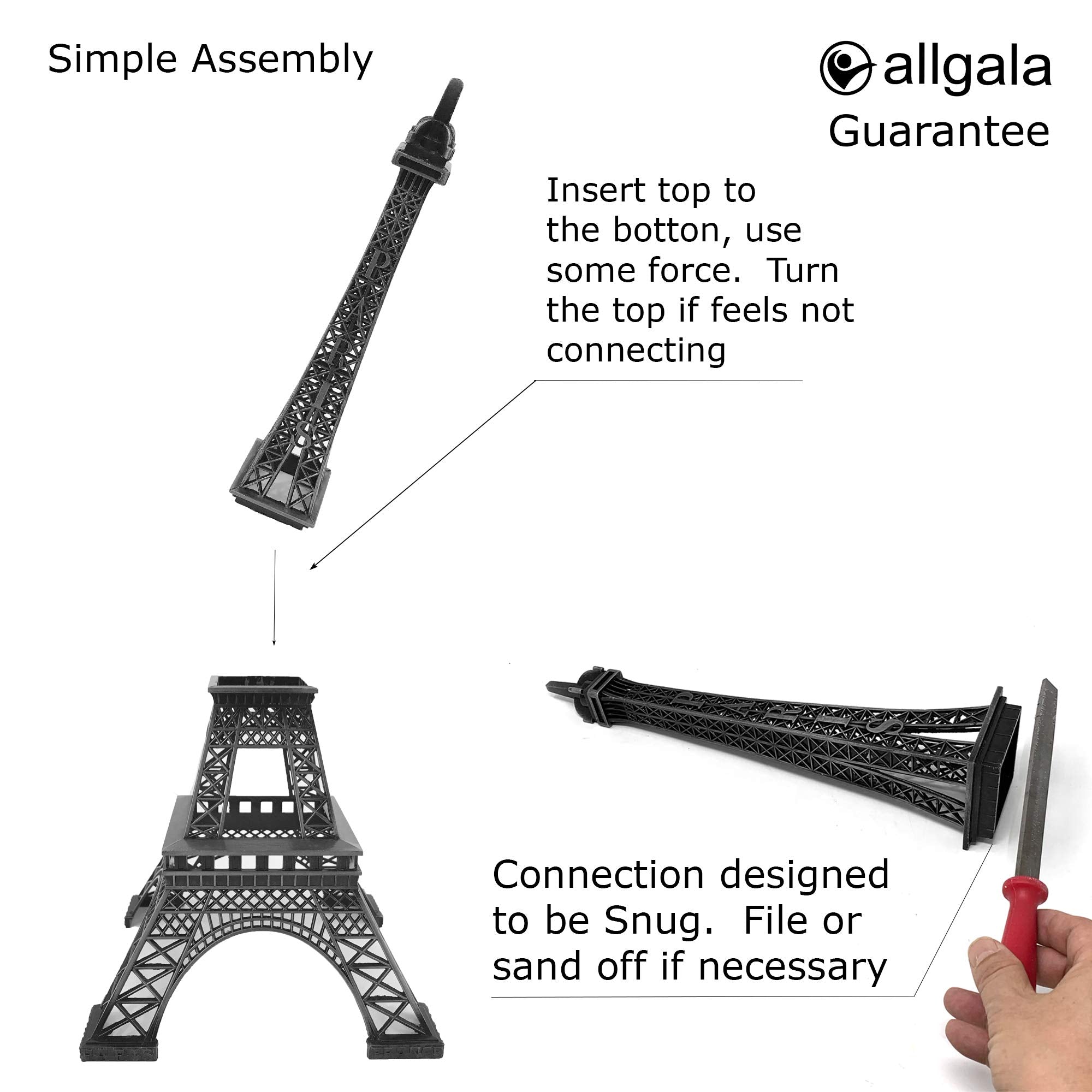 Allgala 19 Inch 48Cm Eiffel Tower Statue Decor Alloy Metal-White (Ef19-86191)
