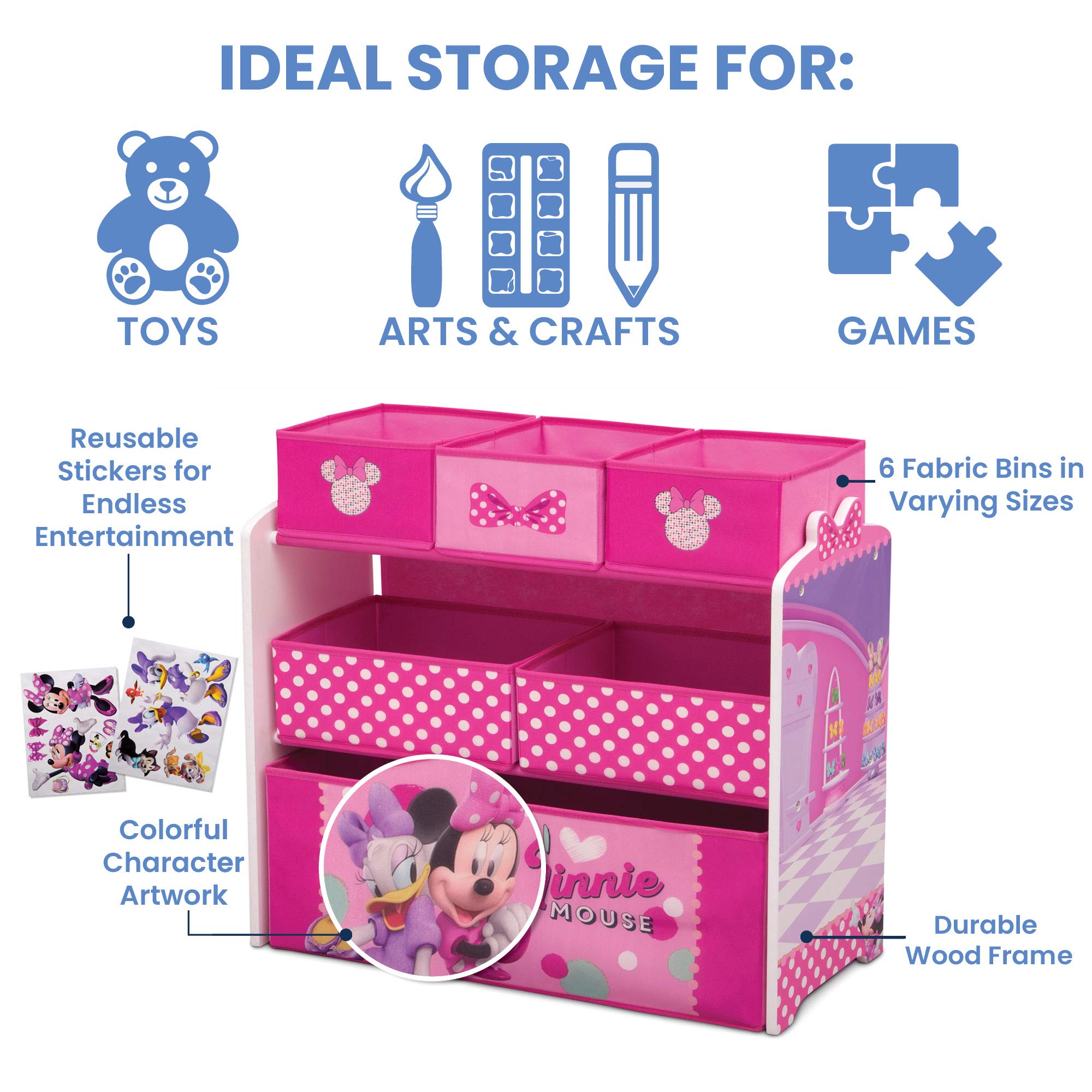 Delta Children Disney Minnie Mouse 6 Bin Design And Store Toy Organizer
