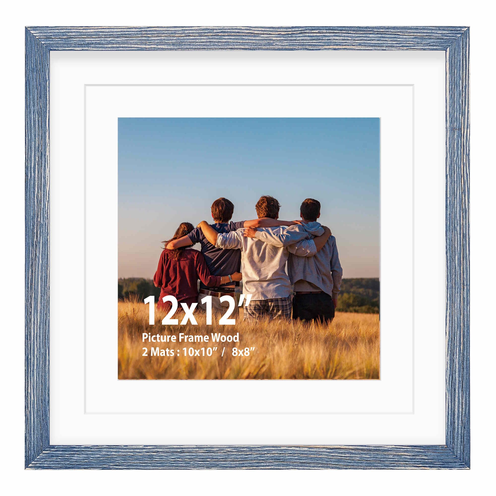 12x12 Picture Frame Set,Solid Wood,Display Pictures 8x8,10x10 with Mat or 12x12 Without Mat,Stable Sturdy Square Hanging Picture