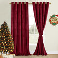 Dwcn Wine Red Blackout Velvet Curtains - 96 Inches Tieable Grommet Thermal Insulated Christmas Holiday Decorative Backdrops For