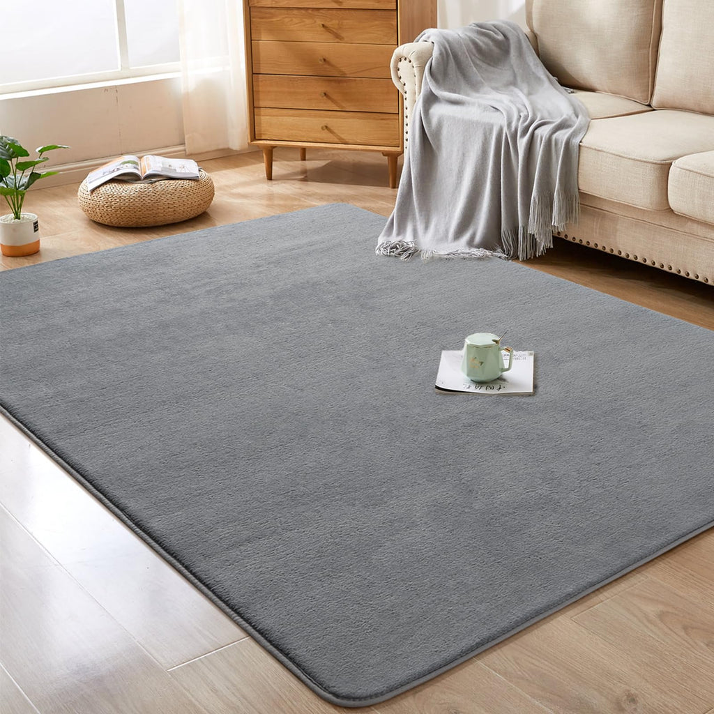 Softlife Washable Bedroom Rug, 4X6 Grey Area Rugs For Living Room, Soft Fluffy Fuzzy Carpet Bedside Rug Indoor Non-Slip Rug For