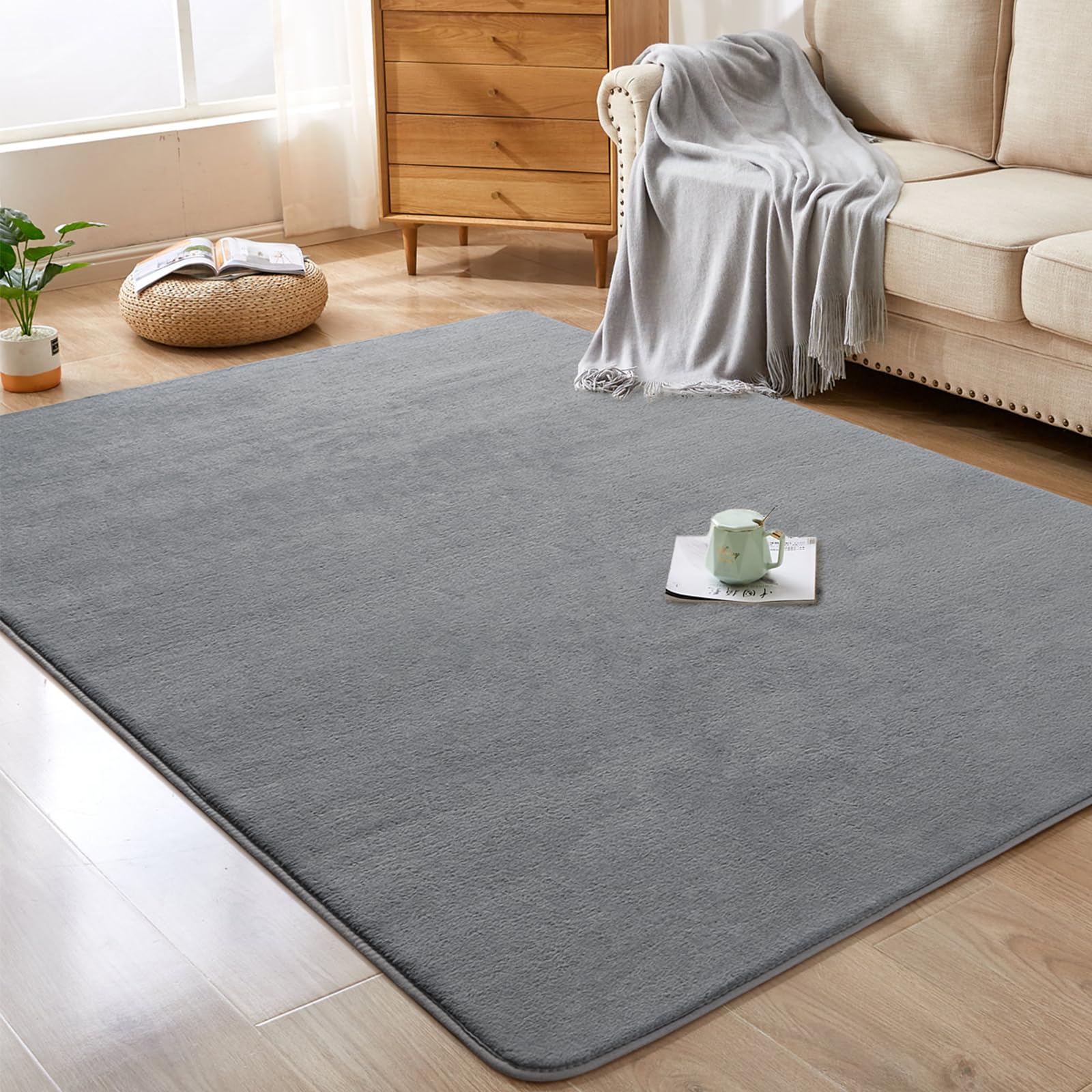 Softlife Washable Bedroom Rug, 4X6 Grey Area Rugs For Living Room, Soft Fluffy Fuzzy Carpet Bedside Rug Indoor Non-Slip Rug For