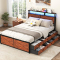 Kiivakii Queen Size Bed Frame with 12 Storage Drawers, LED Headboard with Charging Station, Metal Platform Bed Frame, No Box Spr