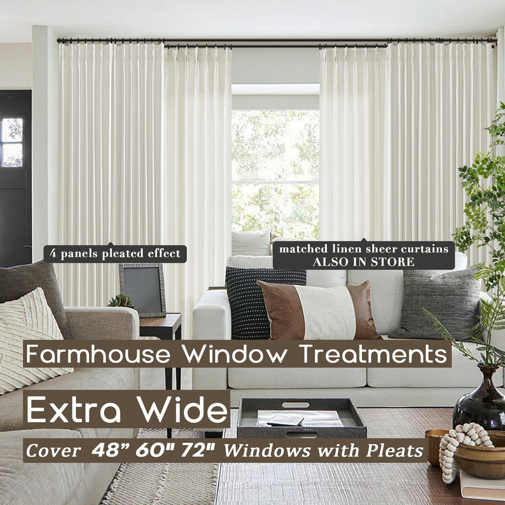 Shineland 108 Inch Curtains Long,Pinch Pleated Curtains Blackout Linen Black Out Extra Long Curtains For Living Room Drapes 108 Inches Long 2 Panels,Cream