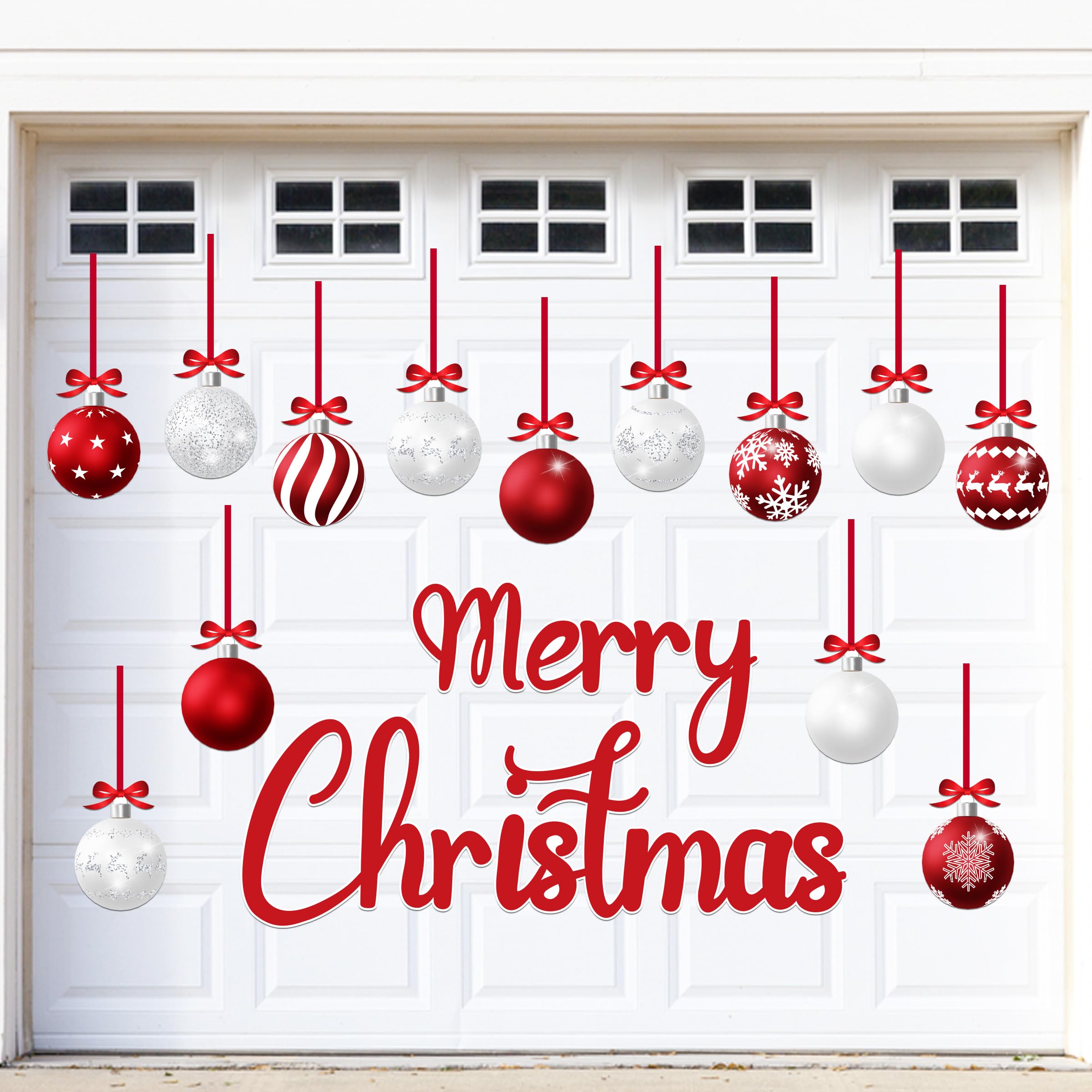 32Pcs Christmas Garage Door Decorations Magnets - Merry Xmas Ball Holiday Refrigerator Fridge Kitchen Decor(Red, White)