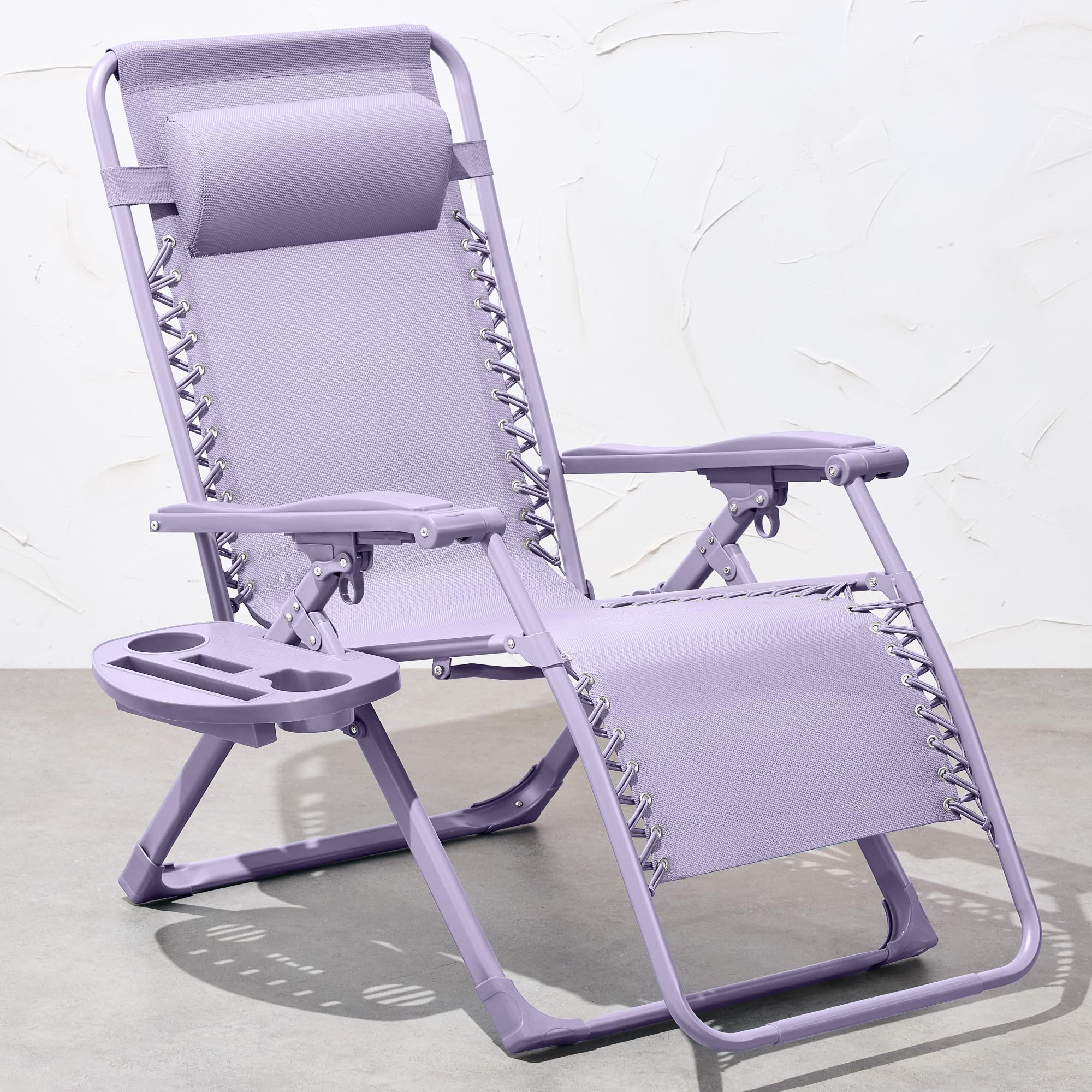 Best Choice Products Adjustable Zero Gravity Chair, Monochromatic Color Folding Patio Recliner W/Side Tray, Headrest - Lavender