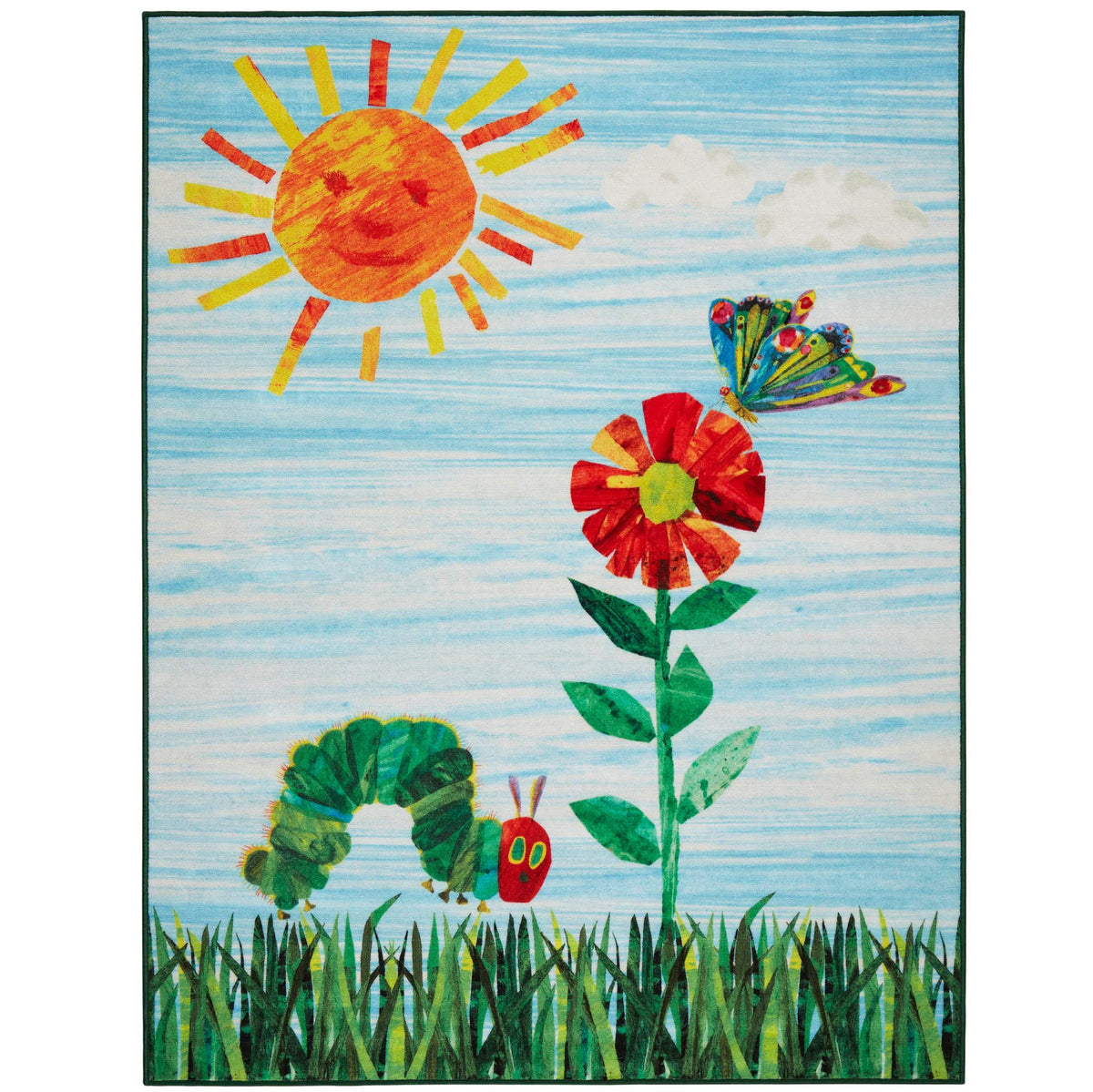 Eric Carle Home Dynamix The Very Hungry Caterpillar Elementary Sun Scene Kids Machine Washable Area Rug, Blue/Green, 35'X51'