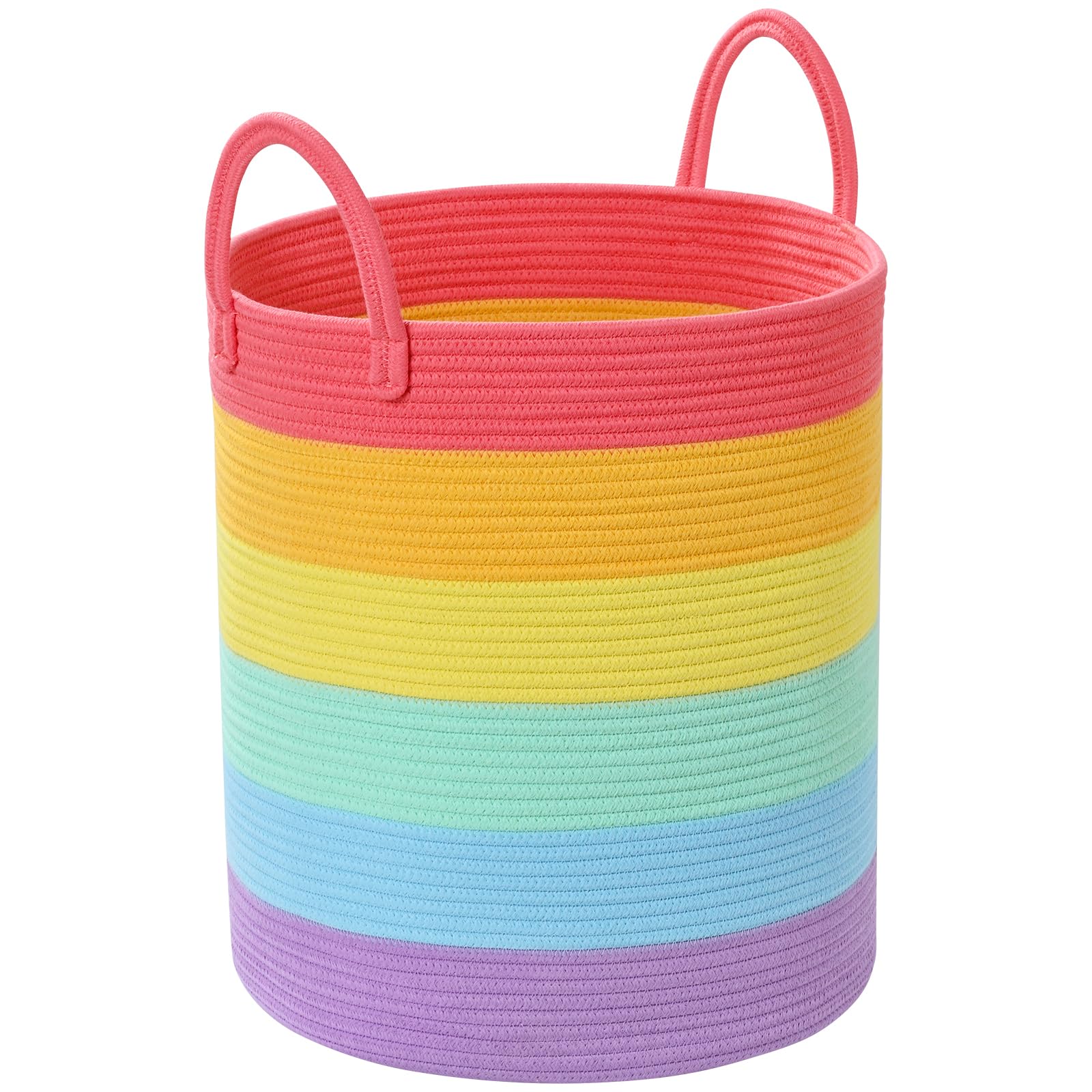 Laundry Hamper for Organizing, 52L Tall Laundry Baskets, Cotton Rope Woven Blanket Basket, Collapsible Laundry Hamper for Living