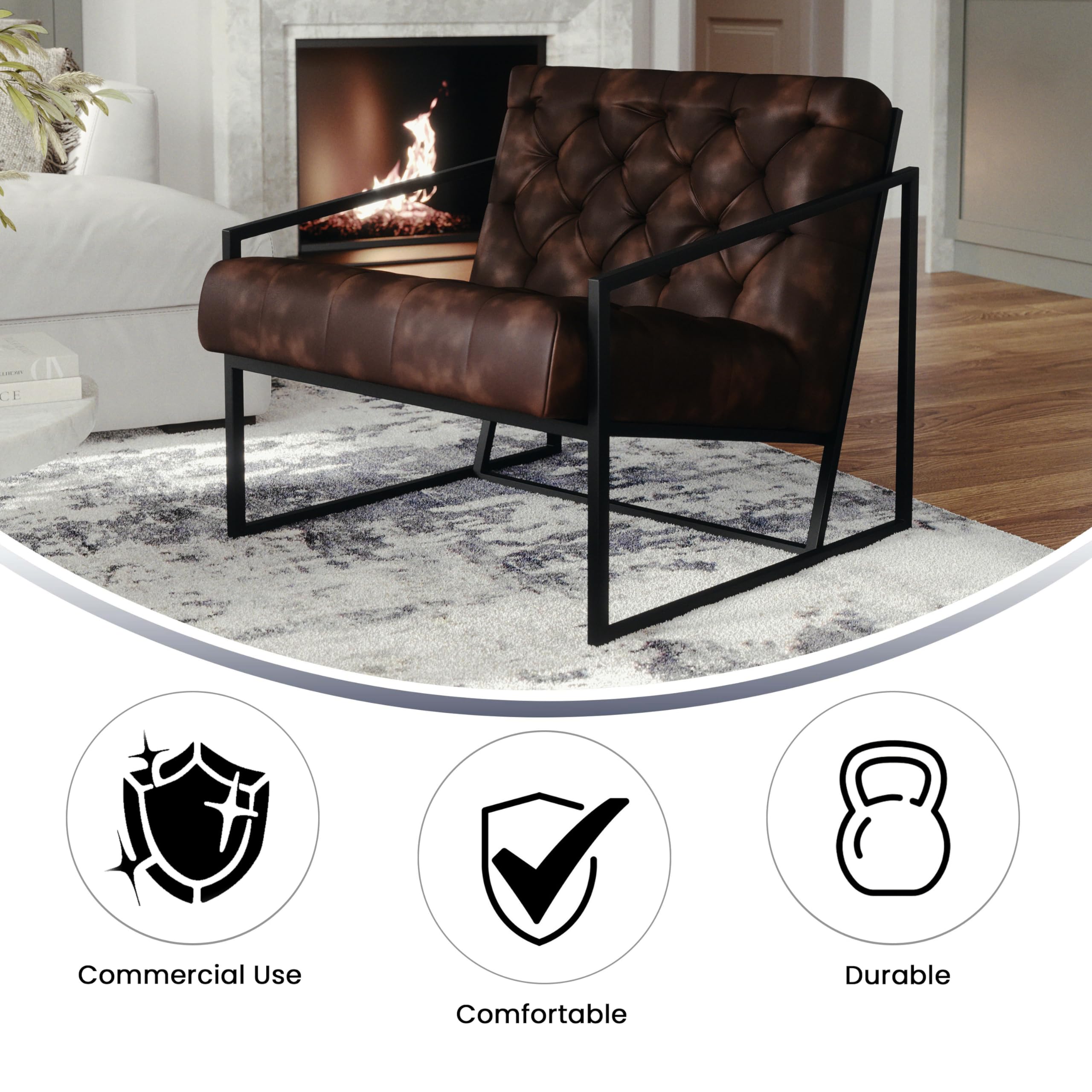 Flash Furniture Hercules Madison Series Bomber Jacket Leathersoft Tufted Lounge Chair, Tufted Retro Accent Chair For Living Room Or Office, Brown/Black