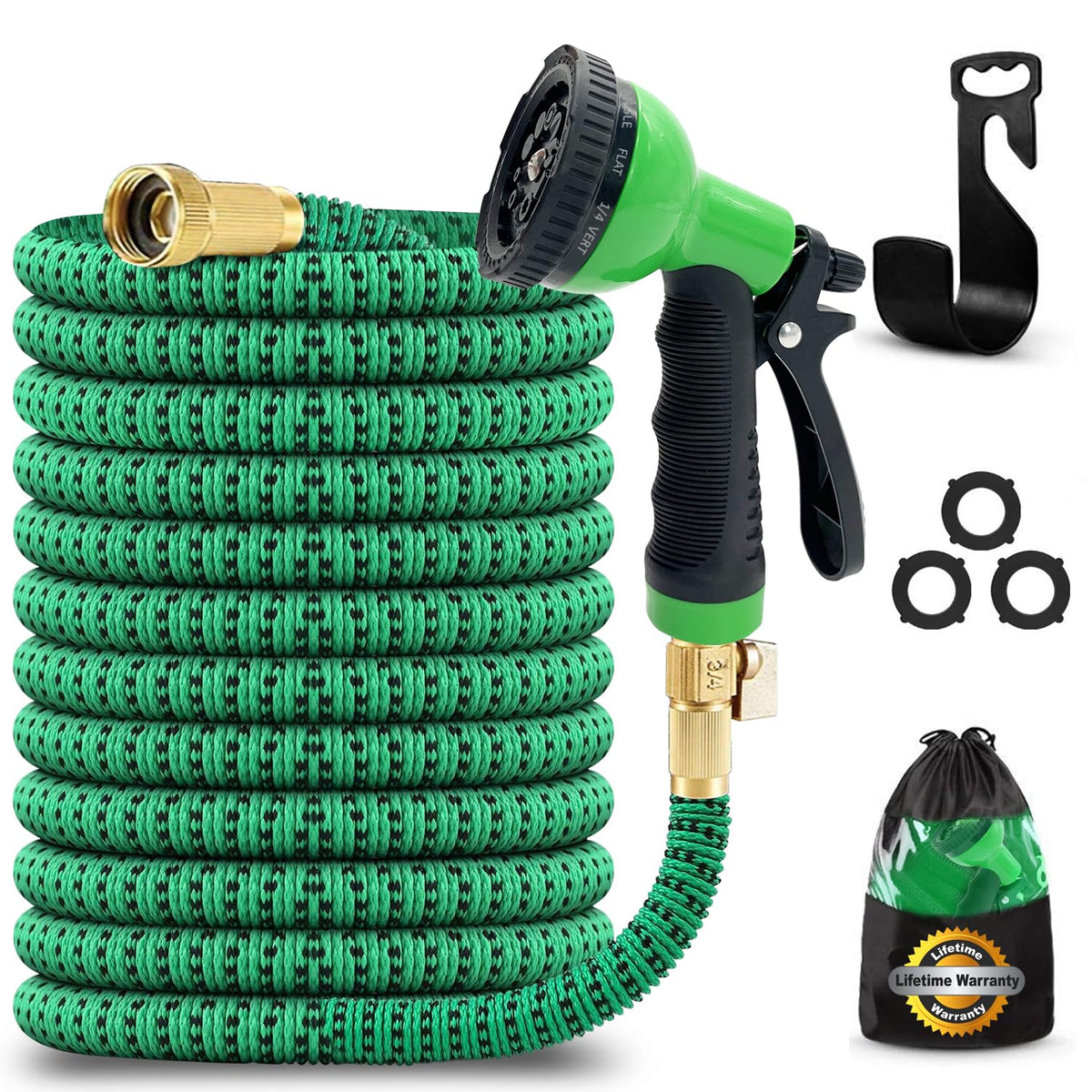 J&B Xpandahose 50Ft Expandable Garden Hose With Holder - Heavy Duty Superior Strength 3750D - 4 -Layer Latex Core - Extra Strong