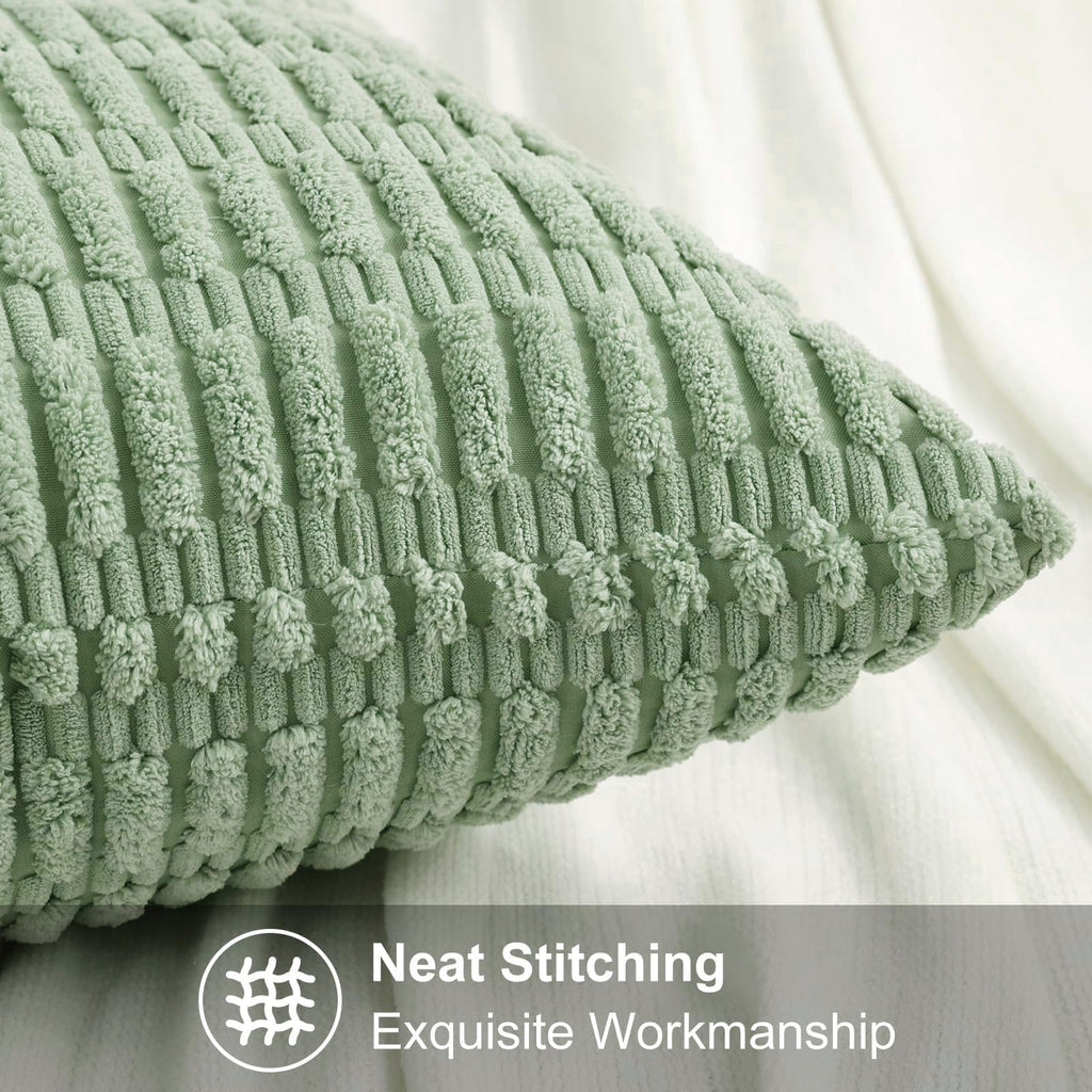 Decoruhome Sage Green Decorative Throw Pillow Covers 24X24 Set Of 2, Soft Corduroy Striped Rectangle Spring Pillow Covers For Couch Living Room Bed Sofa