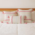 Buiovbey Boho Throw Pillow Covers 20X20 Set Of 2 Woven Tufted Farmhouse Pillows Cover With Tassels Textured Striped Cushion Case
