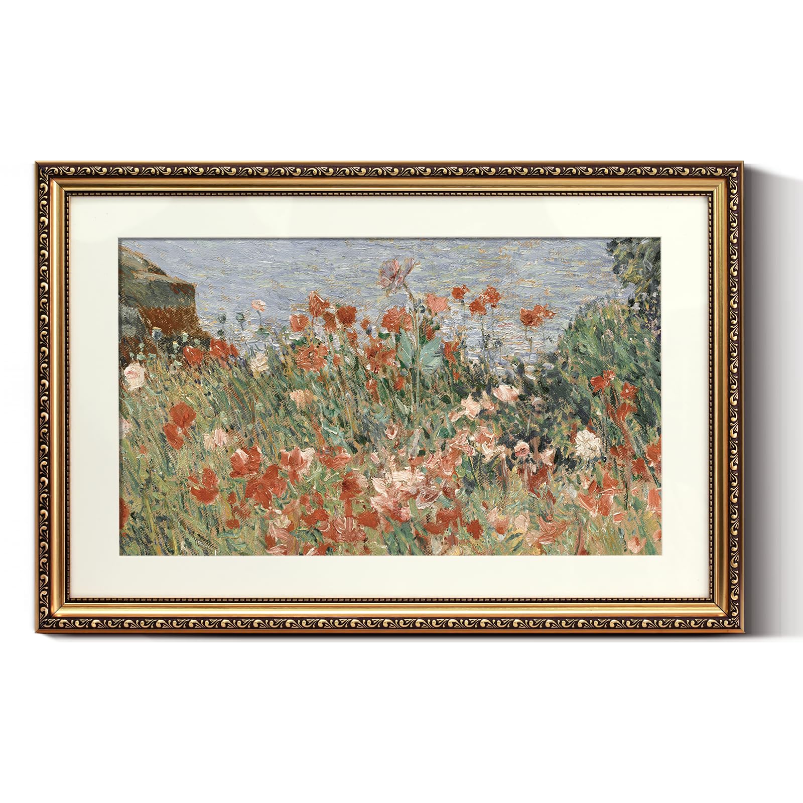 ARPEOTCY Vintage Gold Framed Large Wall Art, Retro Garden Shoals Sea Sky, Canvas Prints Artwork with Antique Frame, Victorian Wa