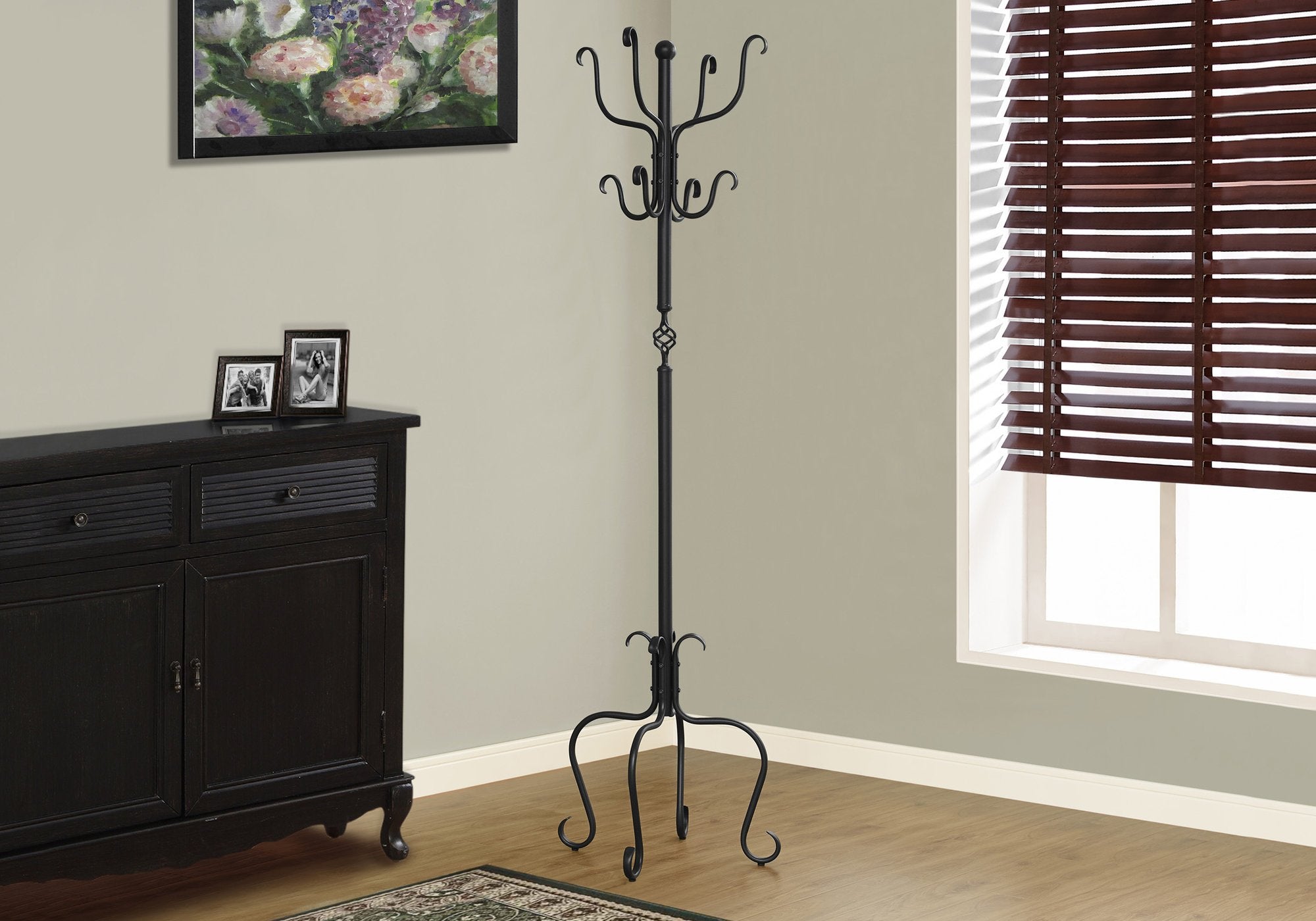 Monarch Specialties I 2065 Coat Rack, Hall Tree, Free Standing, 8 Hooks, Entryway, 74' H, Bedroom, Metal, Black, Transitional
