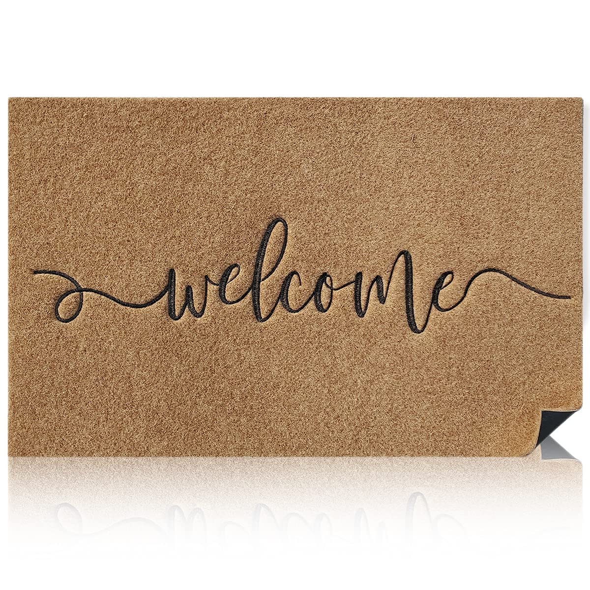 Aazzkang Brown Door Mat Outdoor Welcome Mat With Non Slip Rubber Backing Easy To Clean Entry Doormat For Indoor High Traffic Are