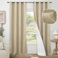Lajode 100% Blackout Linen Curtains 95 Inches Long For Living Room 2 Panels Set, Faux Linen Textured Floor Length 95 Inch Therma