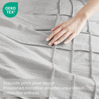 Comfort Spaces Silver Queen Size Duvet Cover Set - 3-Pc Pintuck Pleated Duvet Cover Queen, All Season Lightweight, Extra Softness Pre-Washed Microfiber Queen Bed Cover Shams, Queen