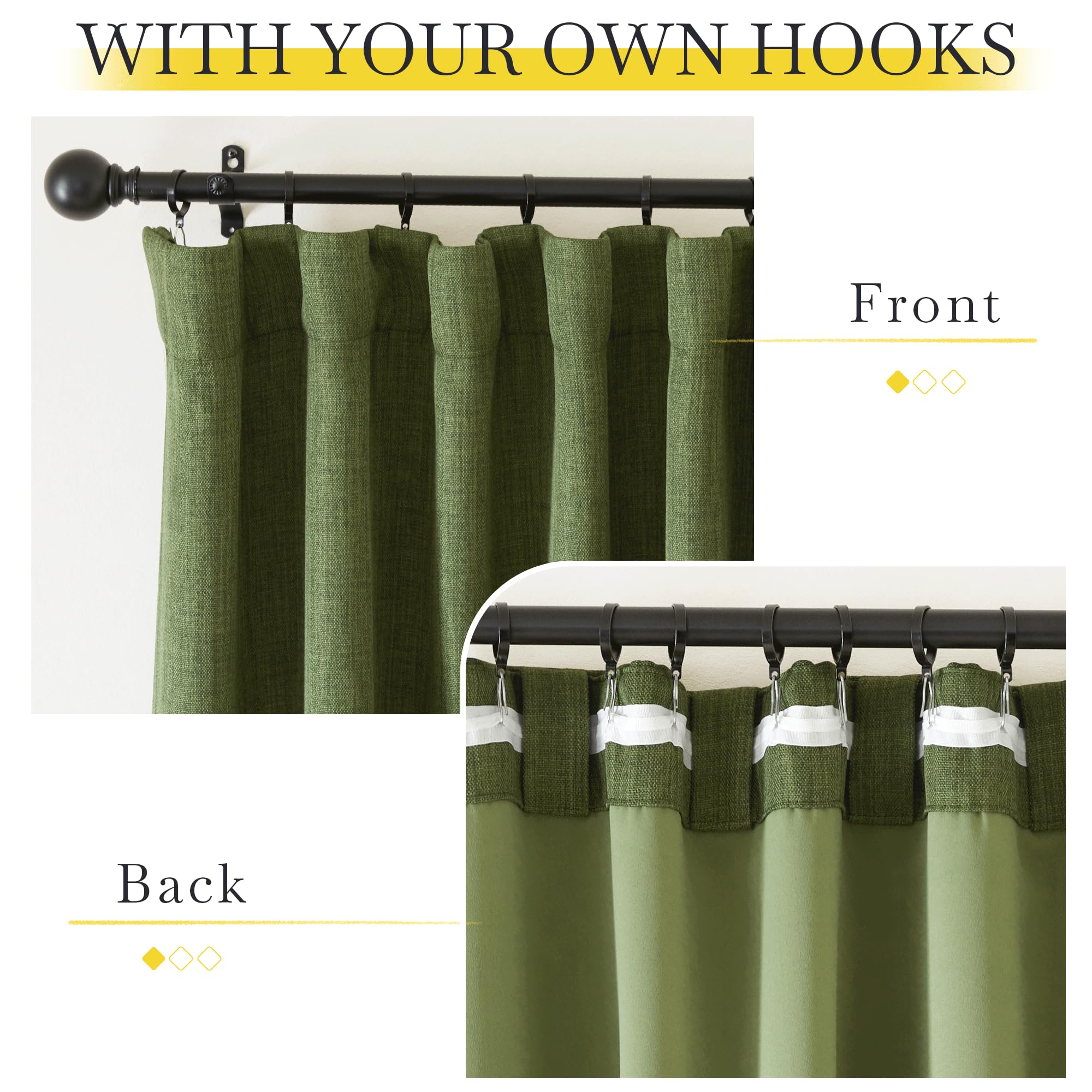 Nicetown Room Darkening Faux Linen Curtains For Living Room, Pinch Pleated Linen Burlap Textured Light Blocking Noise Dampening