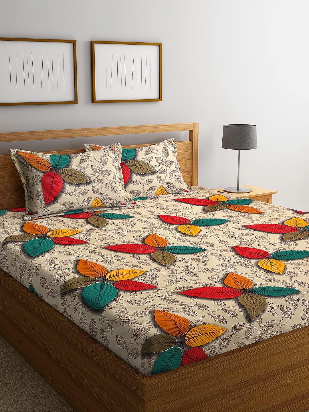 Home Sizzler 210 Tc Microfibre Multicolor Double Fitted Bedsheet (72X78 Inch) With 2 King Size Pillow Covers