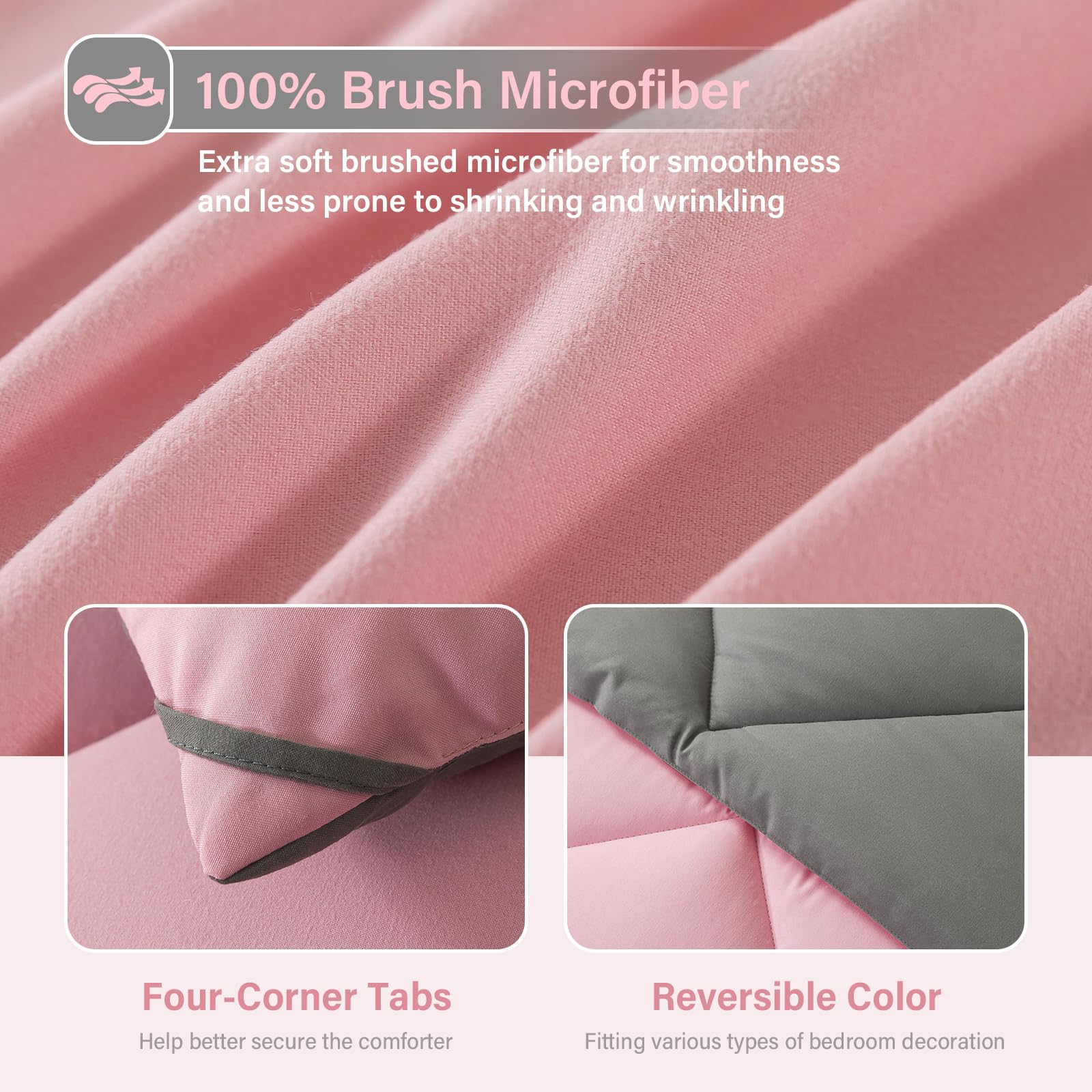 Cosybay Bed In A Bag Full Comforter Sets 7Pcs All Season Solid Down Alternative Bedding Sets Pink And Grey With Comforter, Pillo