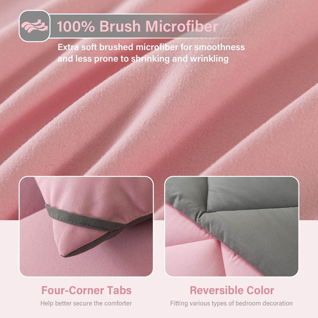 Cosybay Bed In A Bag King Comforter Sets 7Pcs All Season Solid Down Alternative Bedding Sets Pink And Grey With Comforter, Pillo